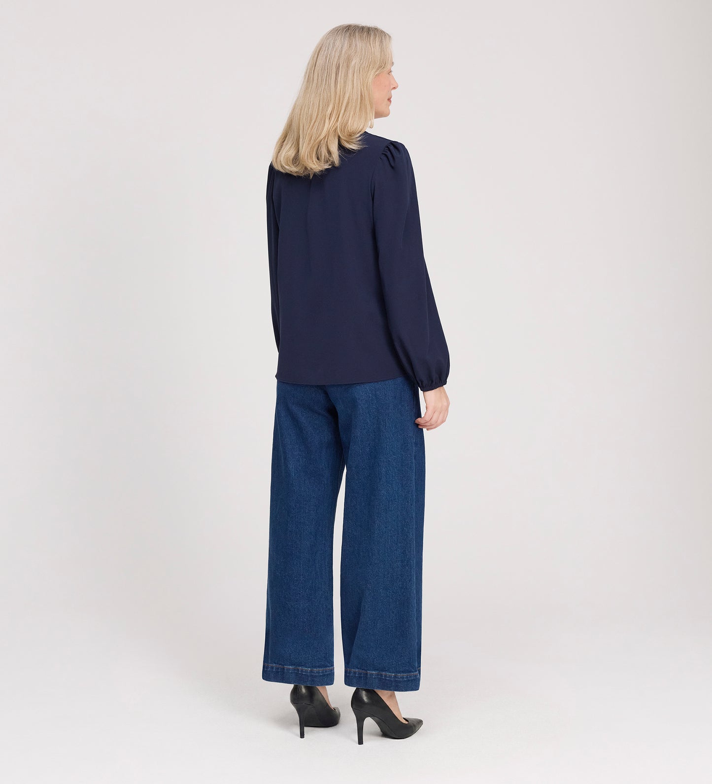 Evora Navy Button Up V-neck Top