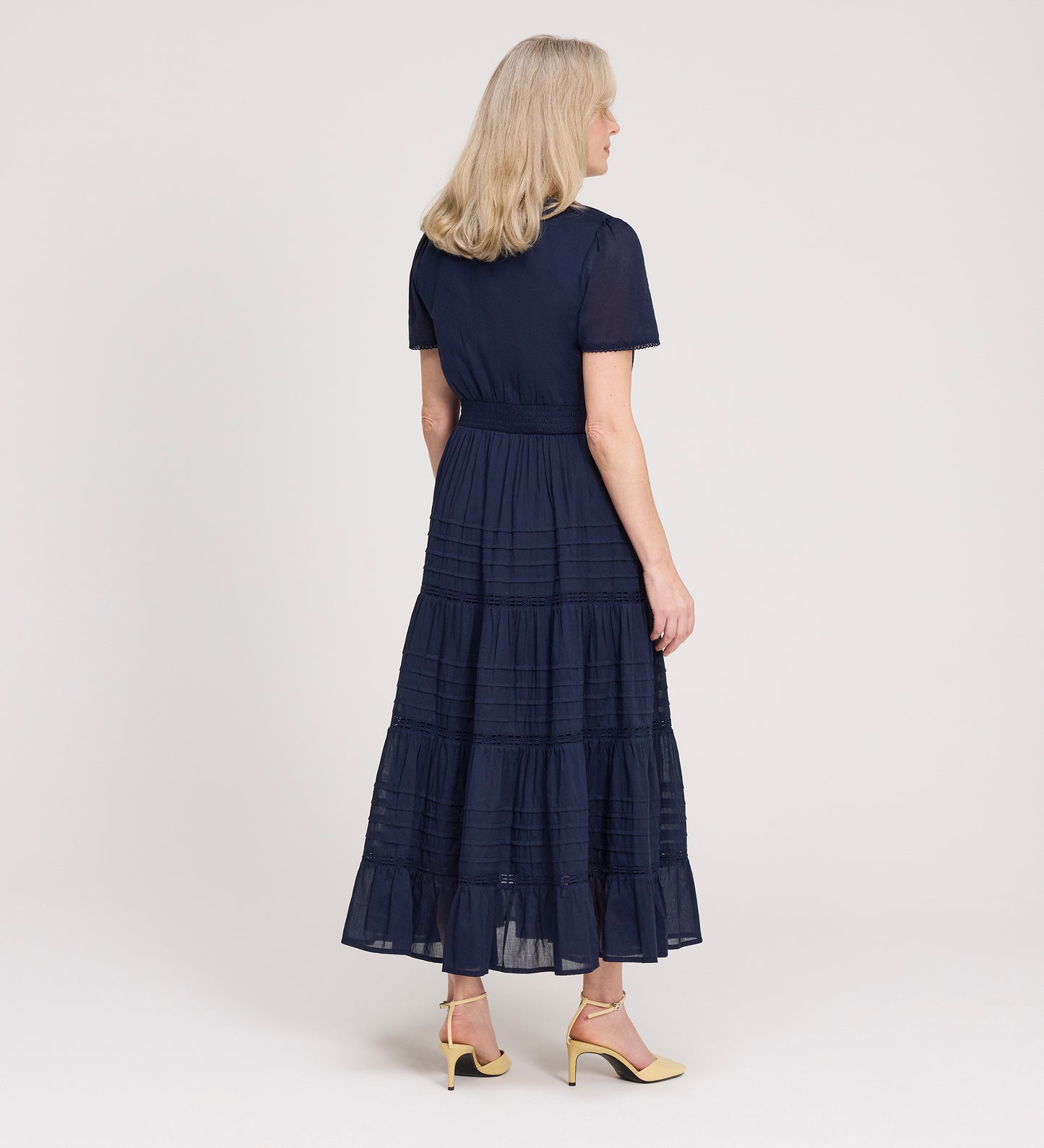 Juniper Navy Cotton Lace Tiered Midi Dress