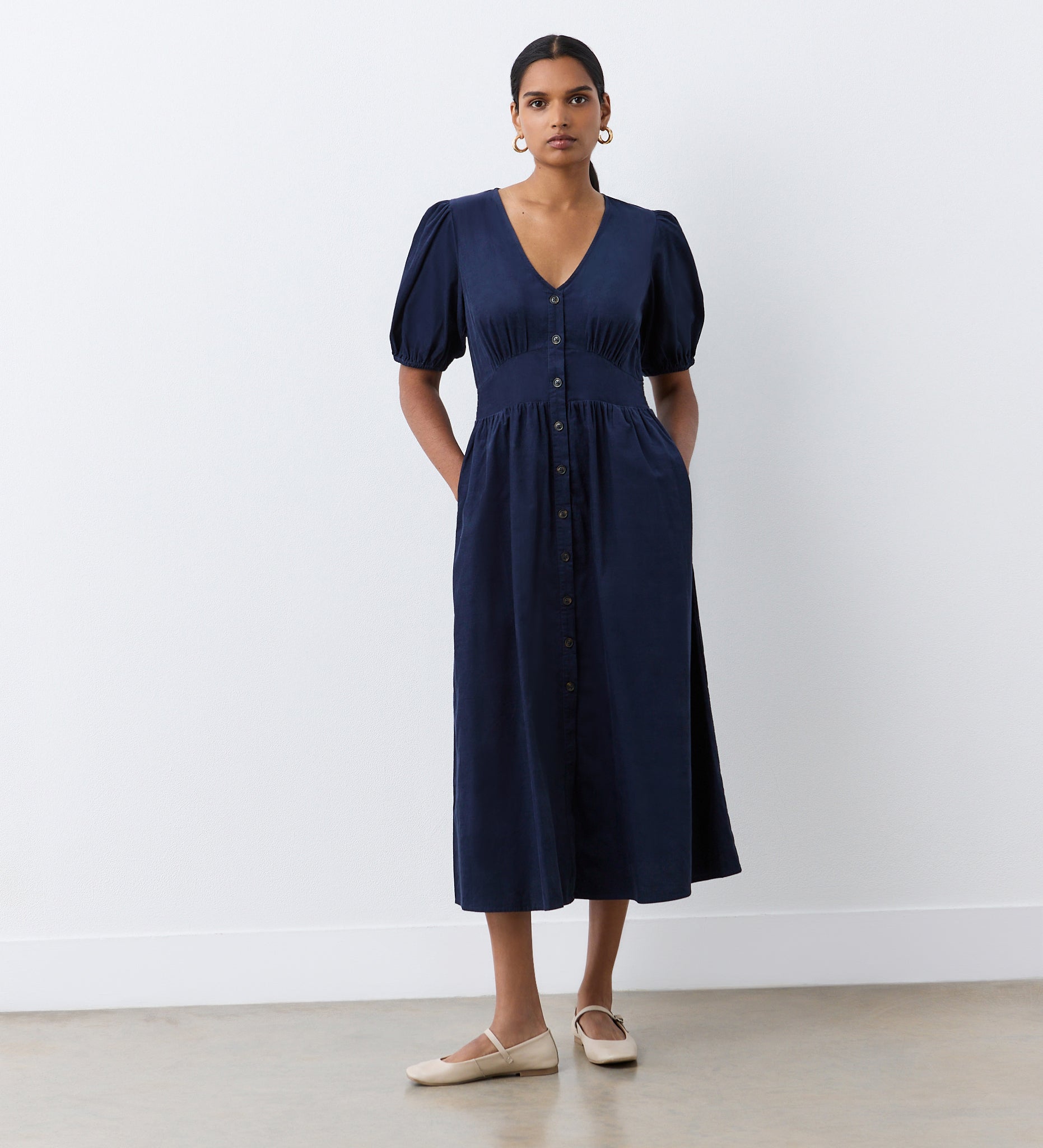 Arlow Navy Corduroy Midi Dress | Finery London Arlow Navy Corduroy Midi Dress | Finery London