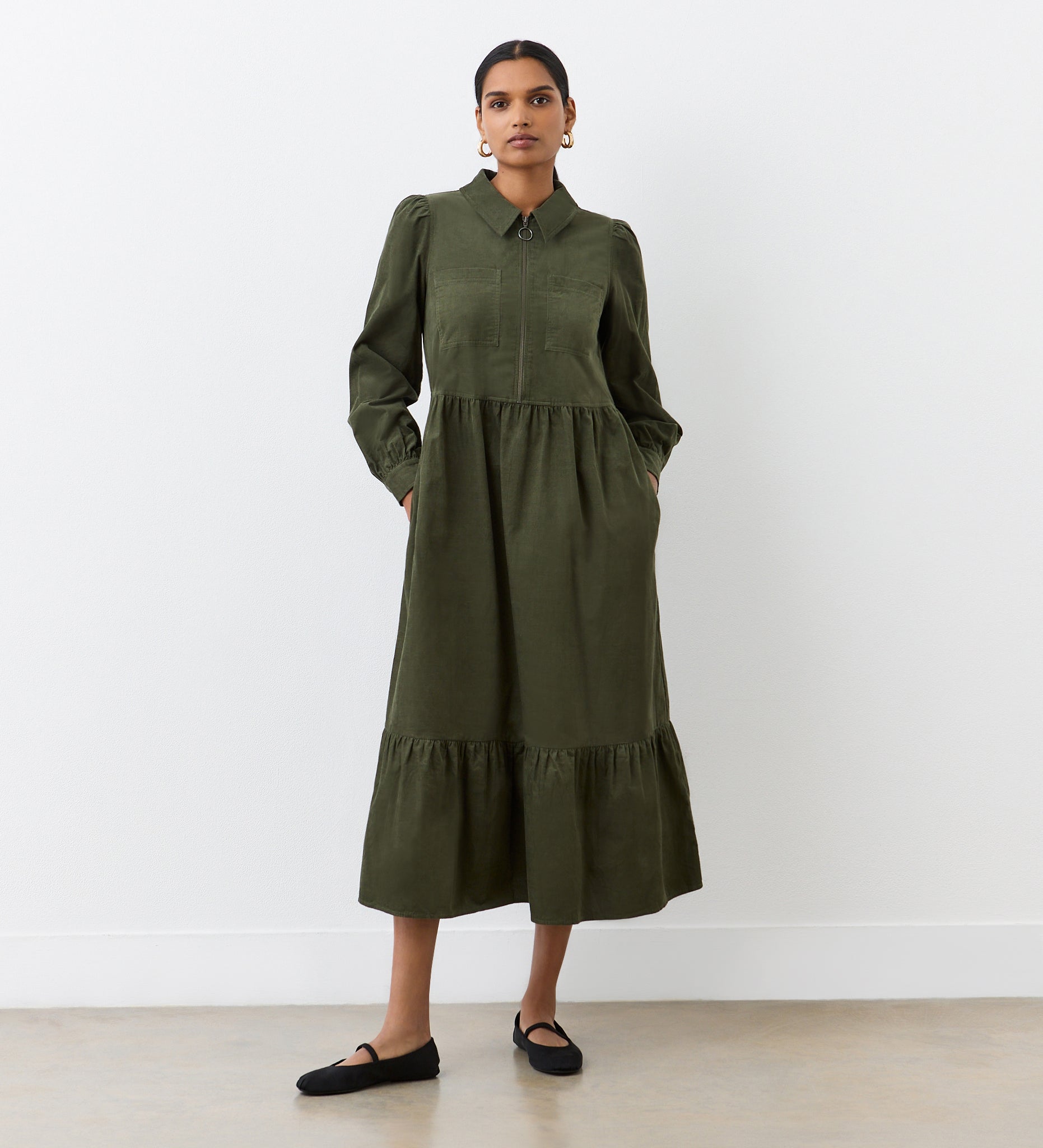 Callie Khaki Corduroy Midi Dress Finery London Callie Khaki Corduroy Midi Dress Finery London