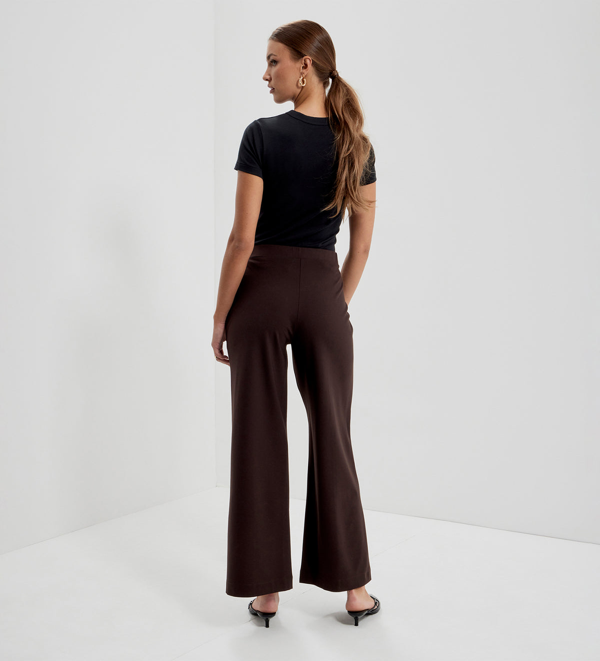 Caryl Chocolate Ponte Jersey Wide Leg Trousers