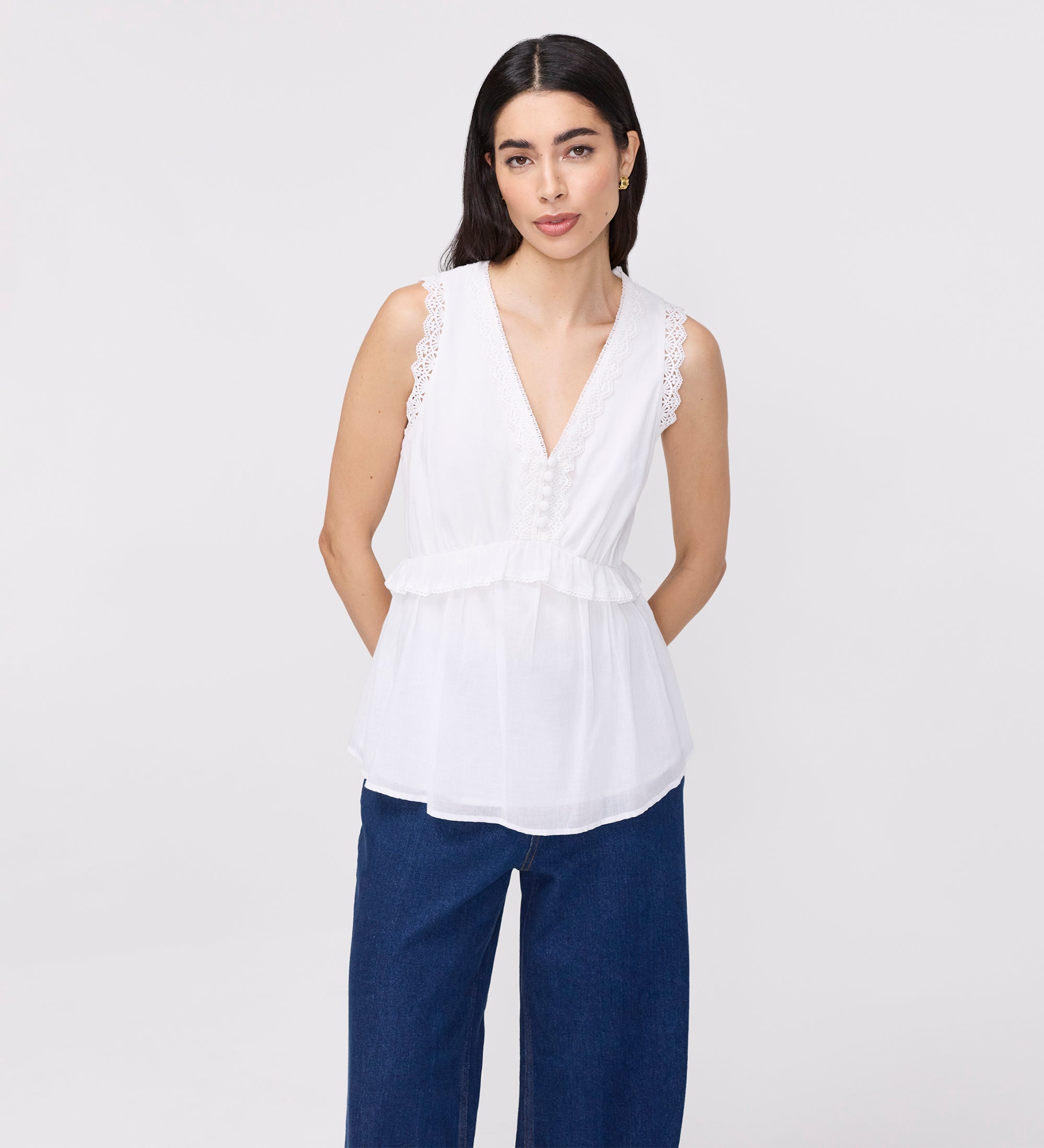 Cyma White Lace Cotton Sleeveless Top – Finery London