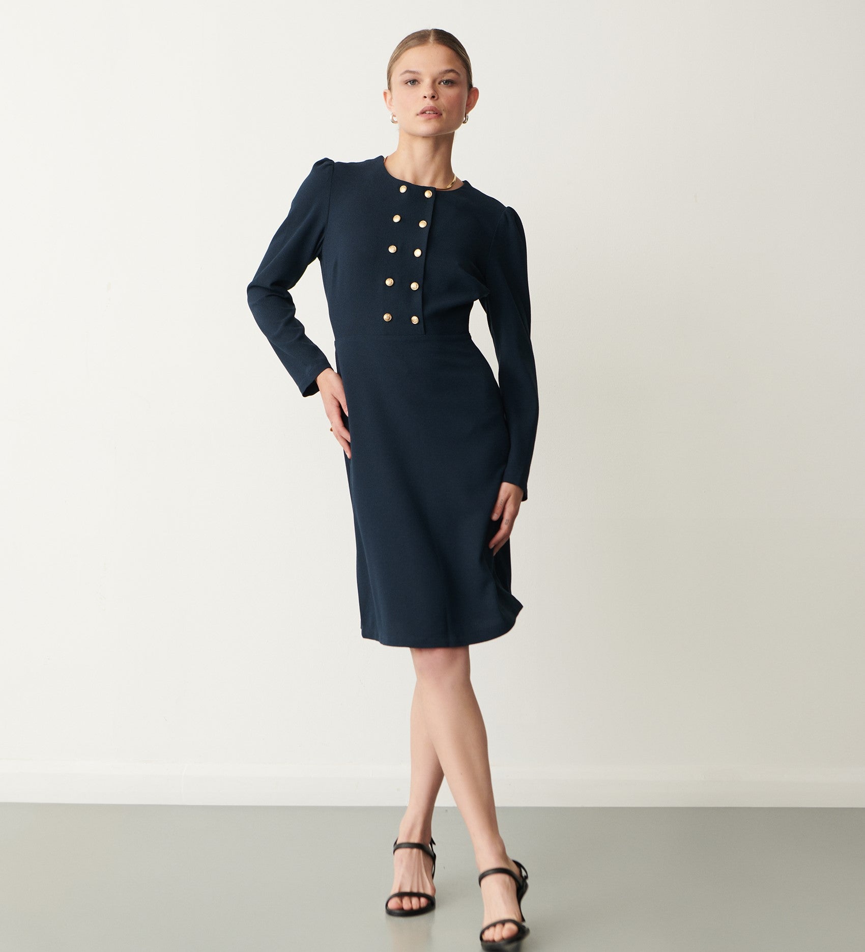 Tally Navy Knee Length Dress – Finery London
