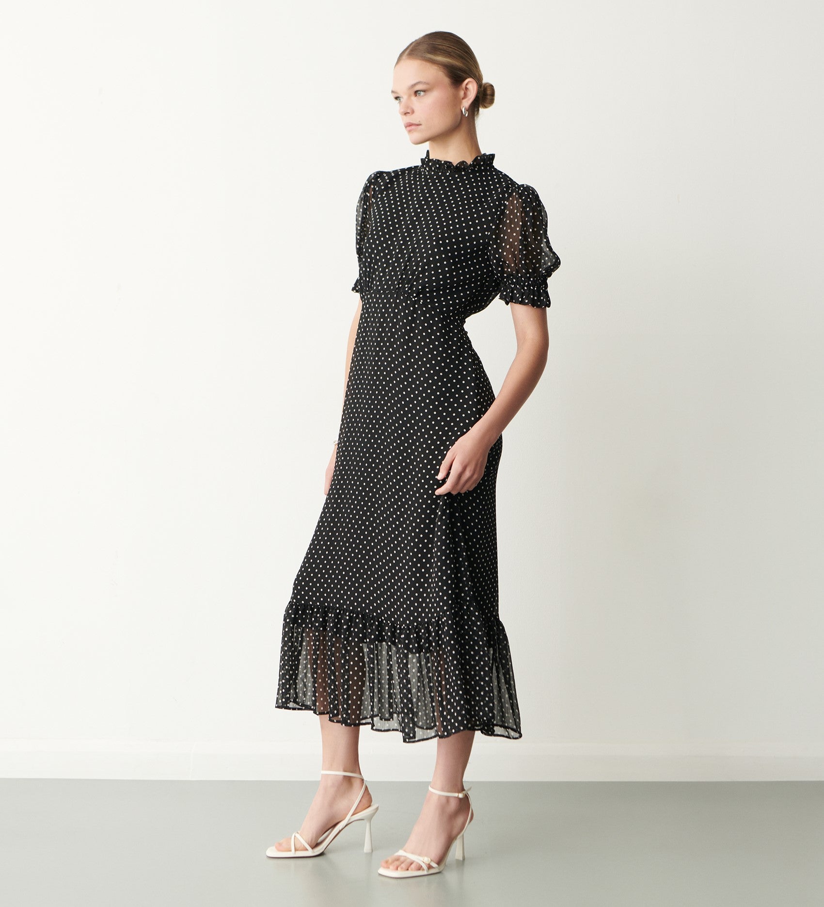 Camille Chiffon Polka Dot Midi Dress – Finery London