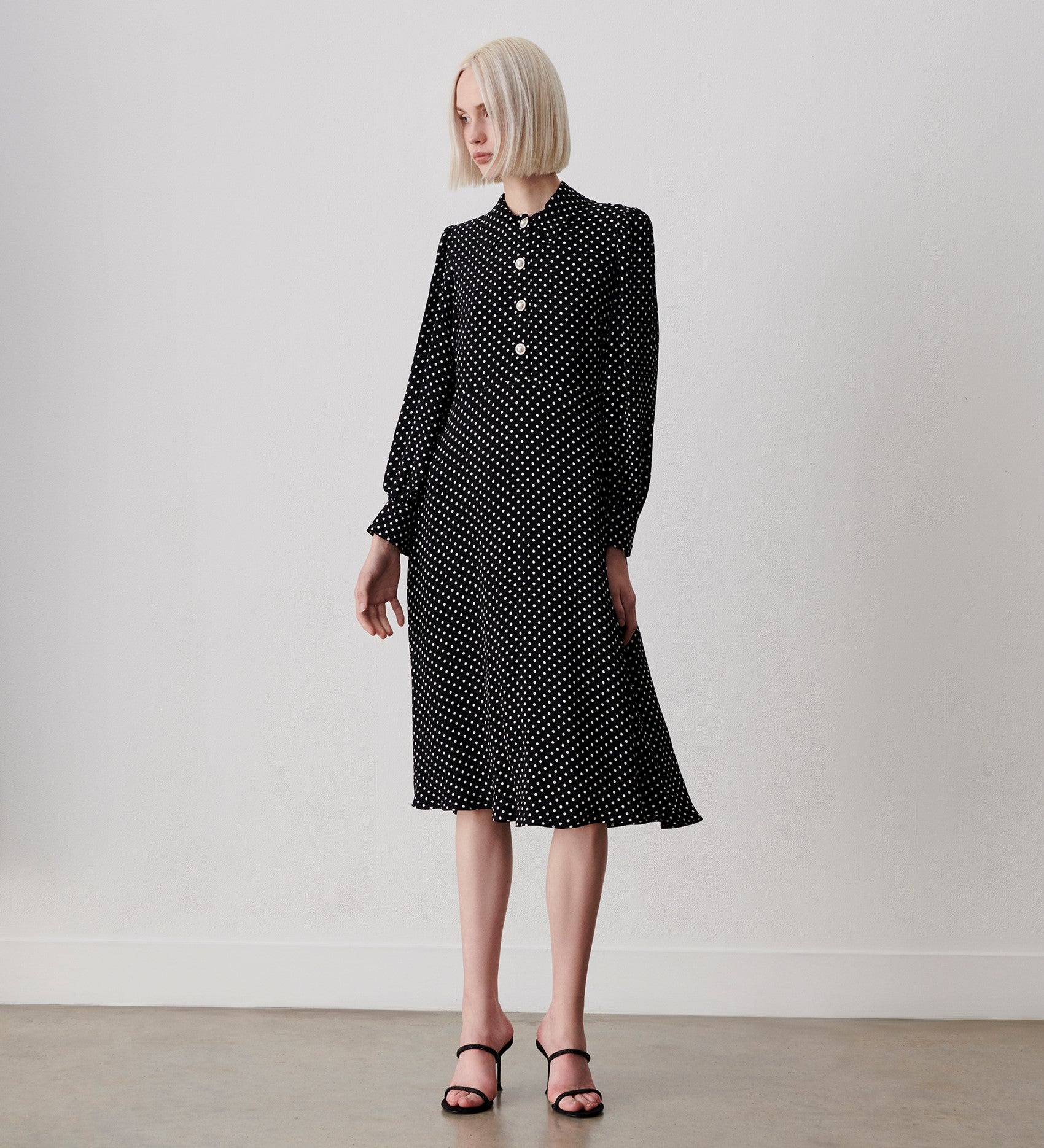 black polka dot shirt dress Black Polka Dot Long Sleeve Dolly Mini Dress