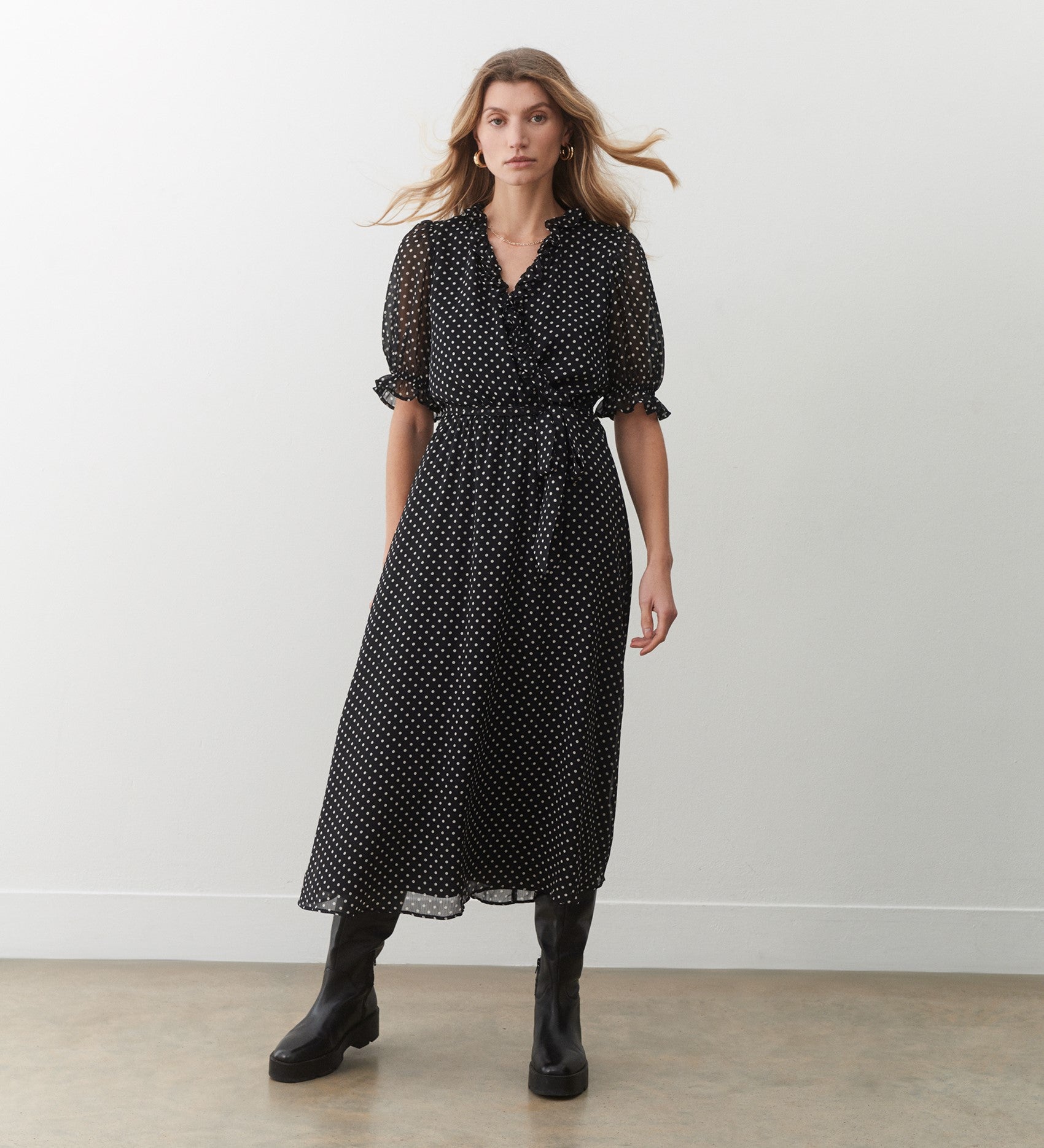Jayne Black Polka Dot Midi Dress | Finery London Jayne Black Polka Dot Midi Dress | Finery London