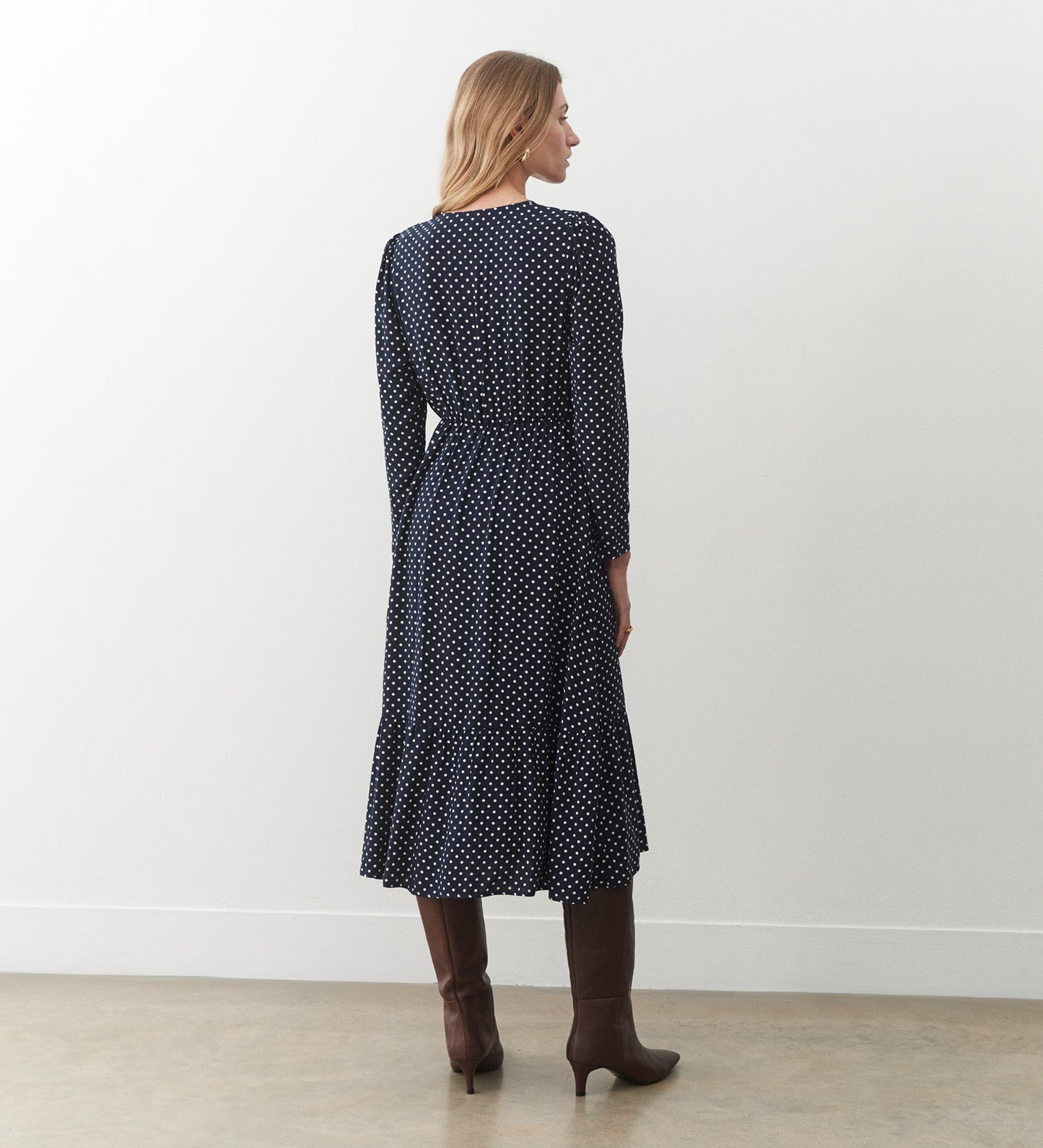 Olesia Navy Polka Dot Midi Dress