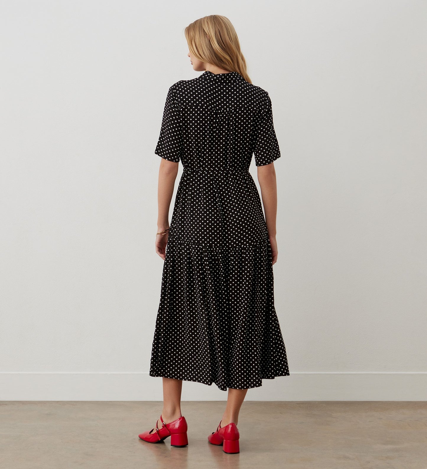 Zara Black Polka Dot Midi Shirt Dress