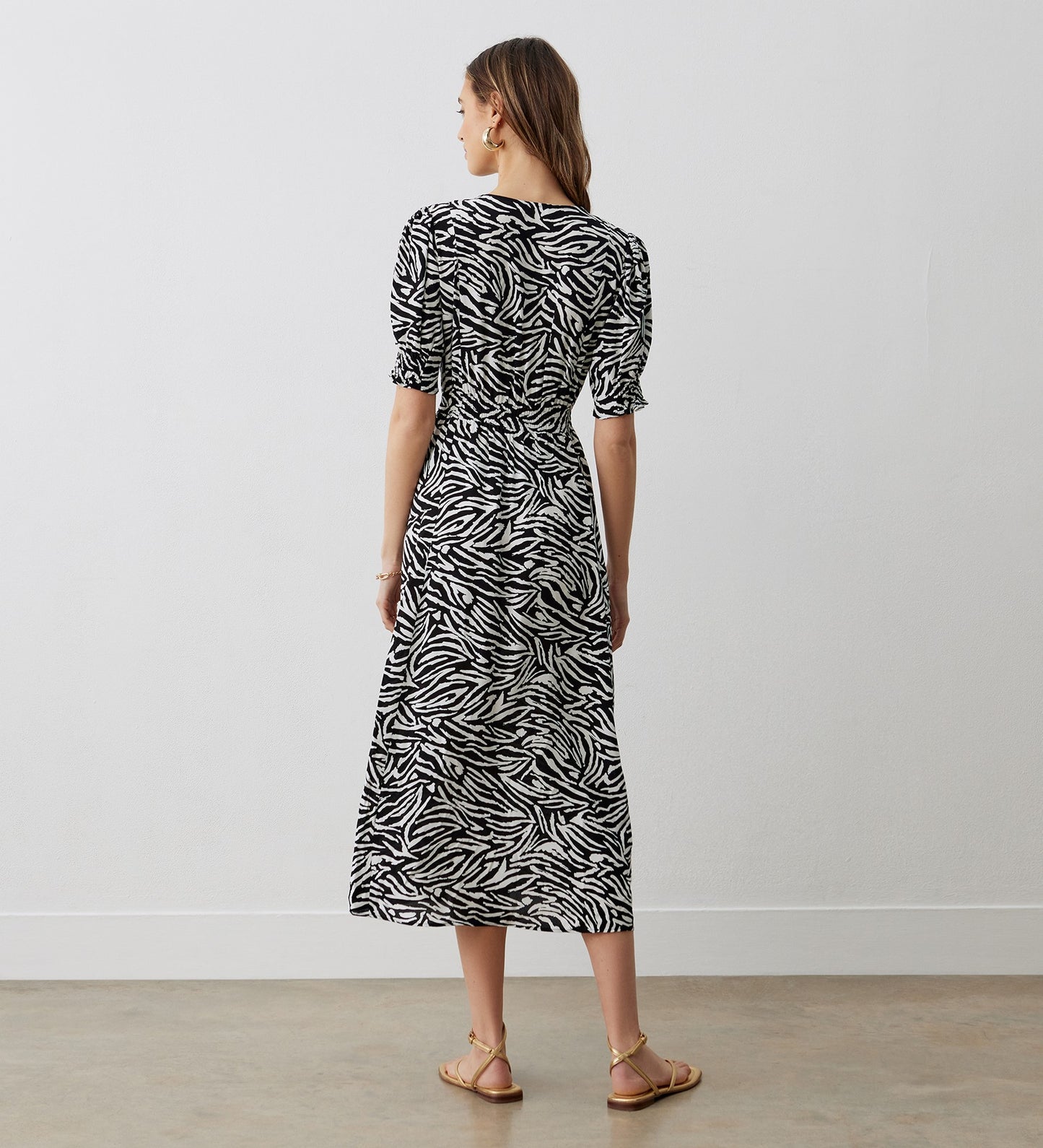 River Black Zebra Crepe Midi Dress