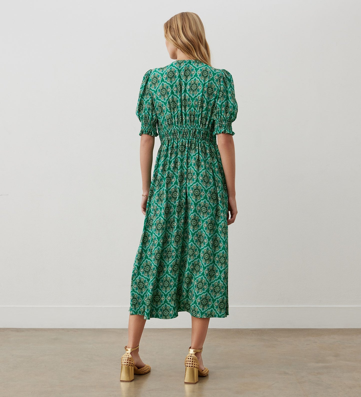 Tegan Green Tile Midi Dress