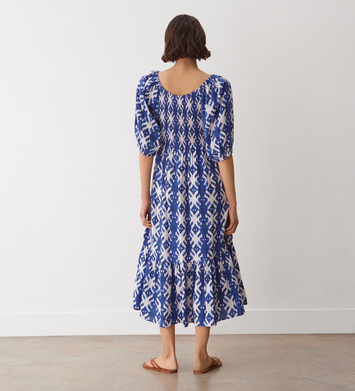 Rosie Blue Ikat Linen Blend Midi Dress