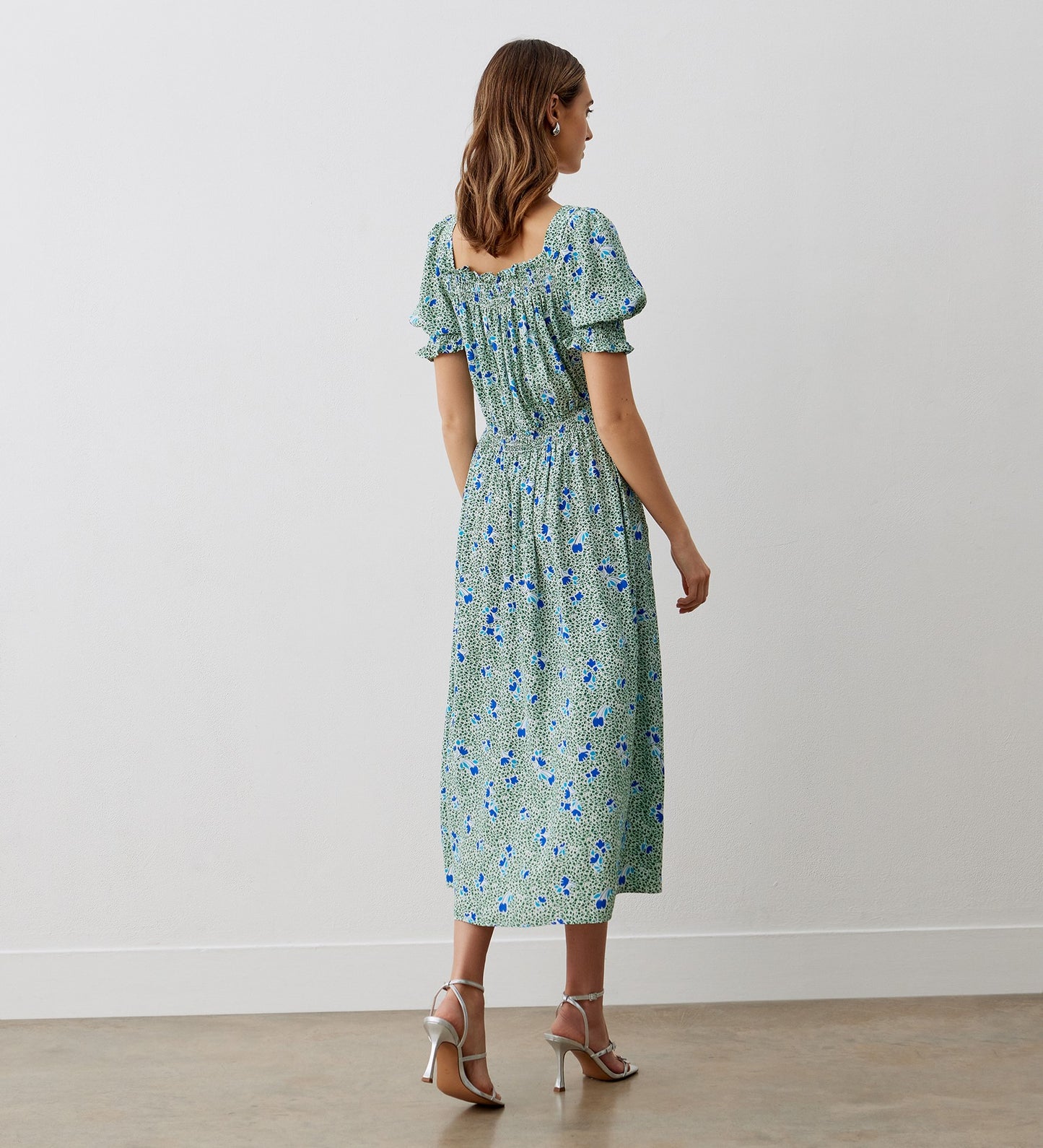 Ivy Green Floral Crepe Midi Dress