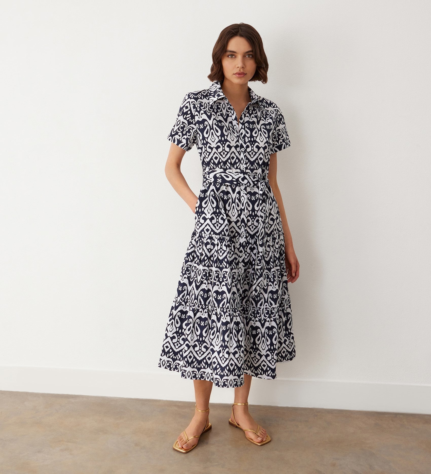 Lana Navy Baroque Cotton Shirt Dress – Finery London