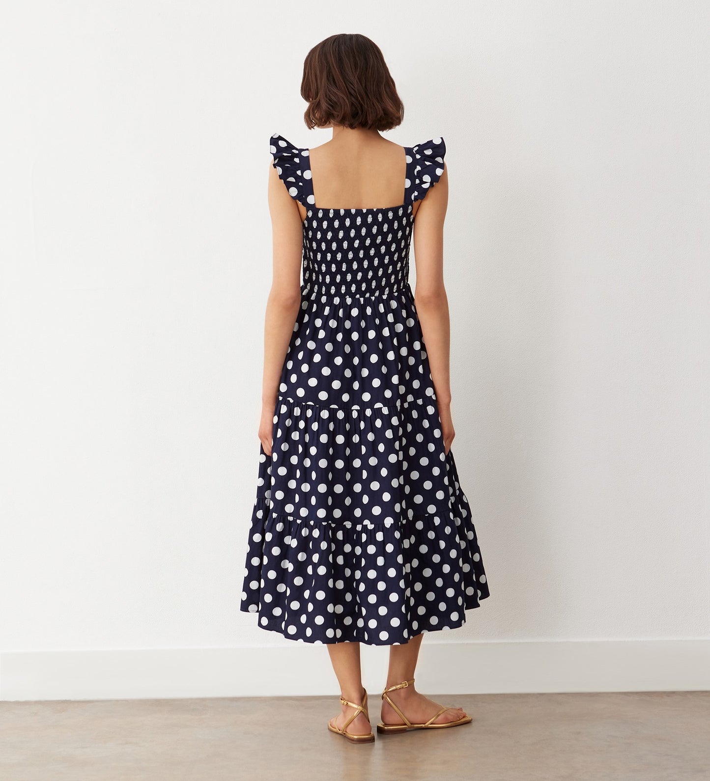Aurena Navy Polka Dot Cotton Midi Sundress