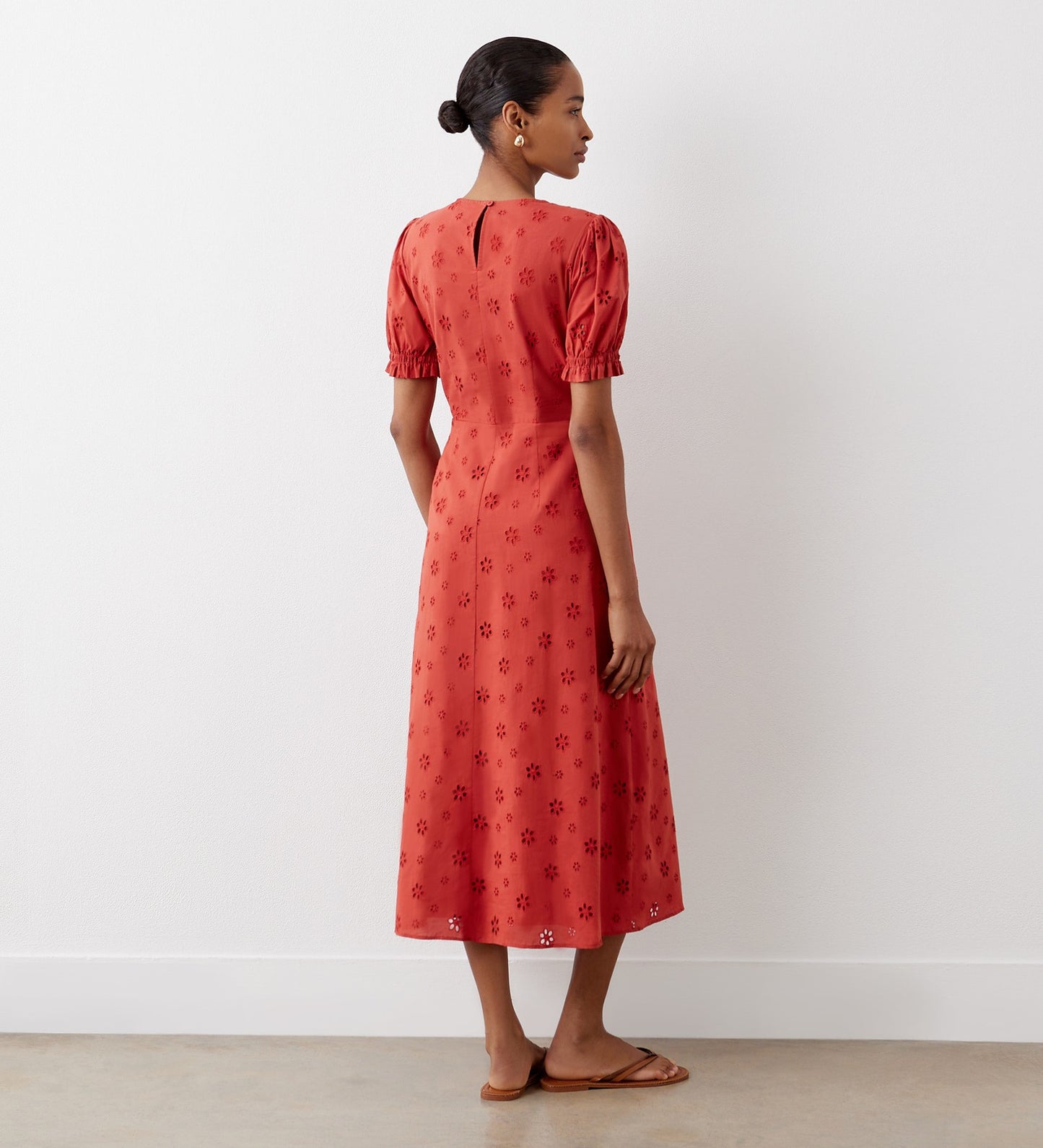 Mela Rust Broderie Anglaise Cotton Midi Dress