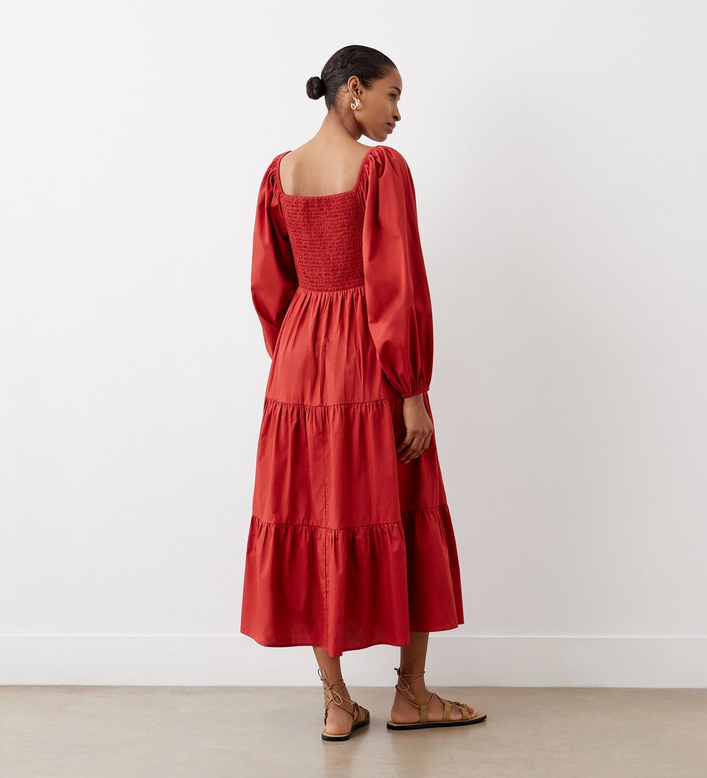 Lauretta Red Tiered Cotton Midi Dress