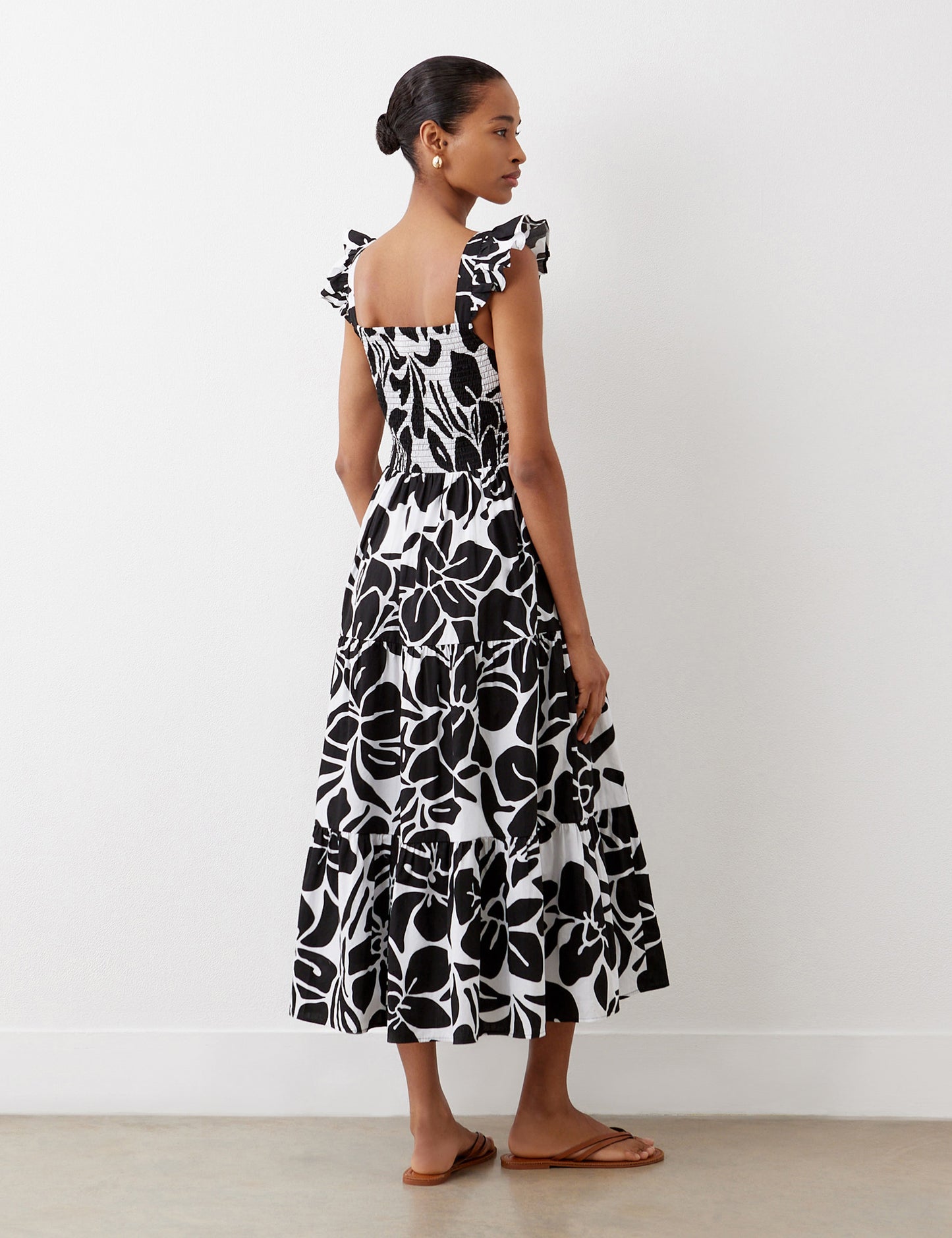Aurena Black Floral Cotton Midi Sundress