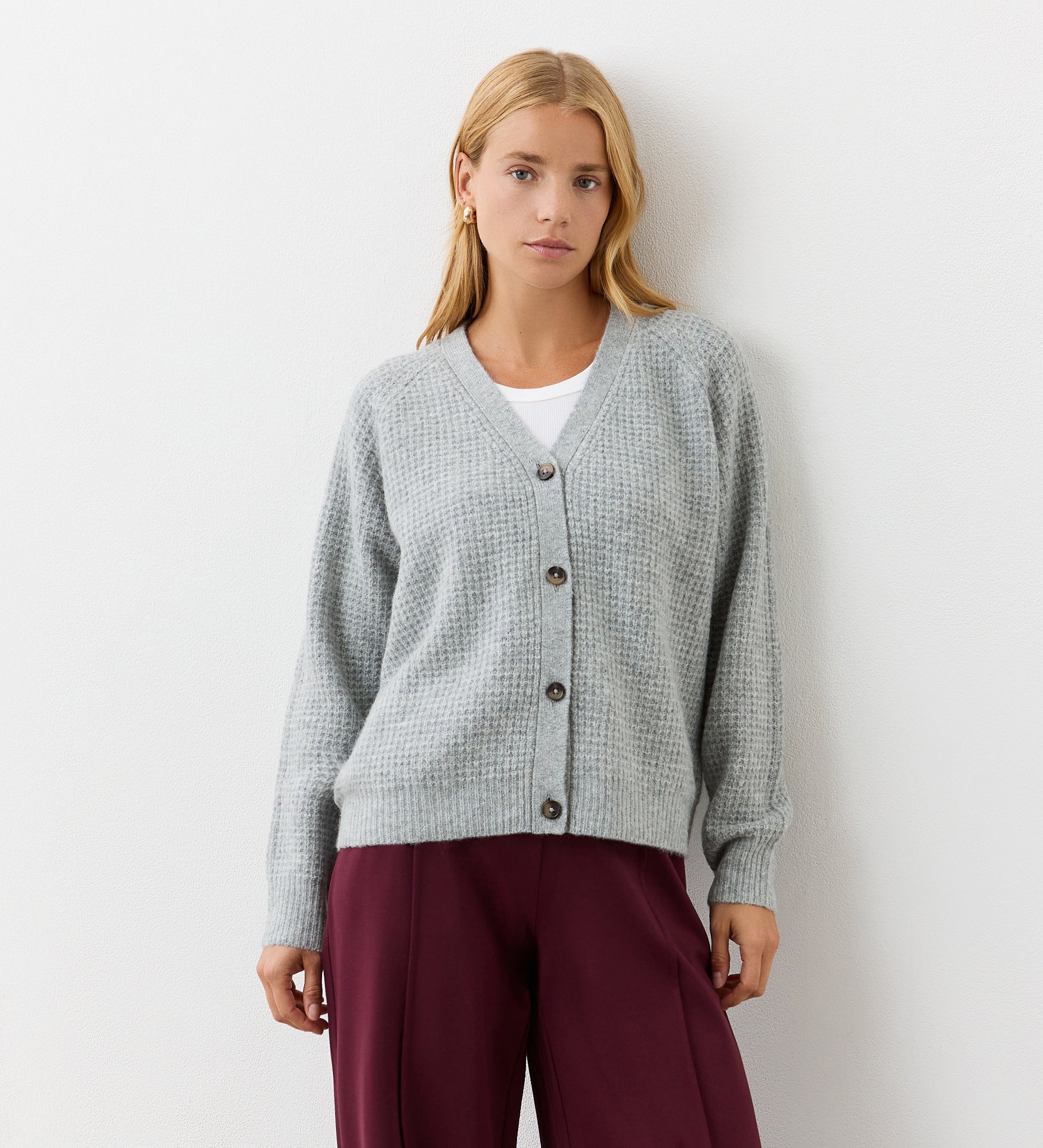loose basic waffle cardigan loose basic waffle cardigan Loose Fit Waffle Knit Cardigan Sweater