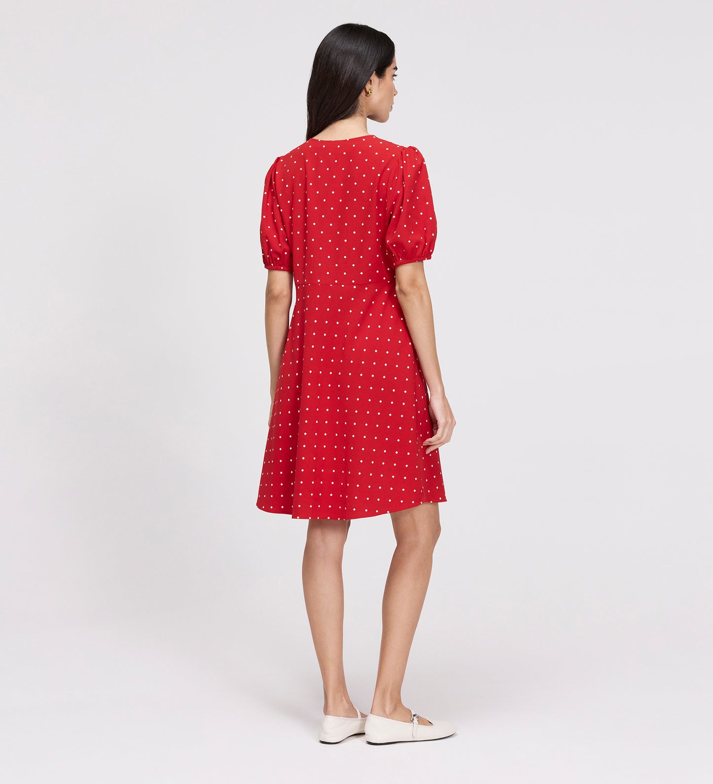 Ensley Red Polka Dot Button Through Short Dress