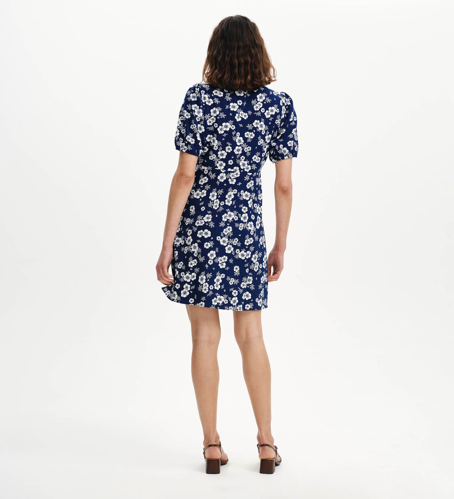 Ensley Navy Floral Puff Sleeve Empire Waist Short Dress