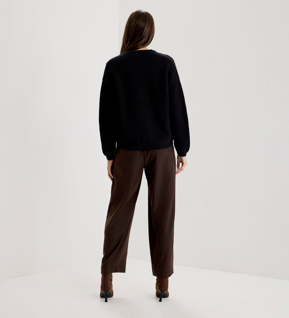 Estella Black Organic Cotton V Neck Button-Through Cardigan