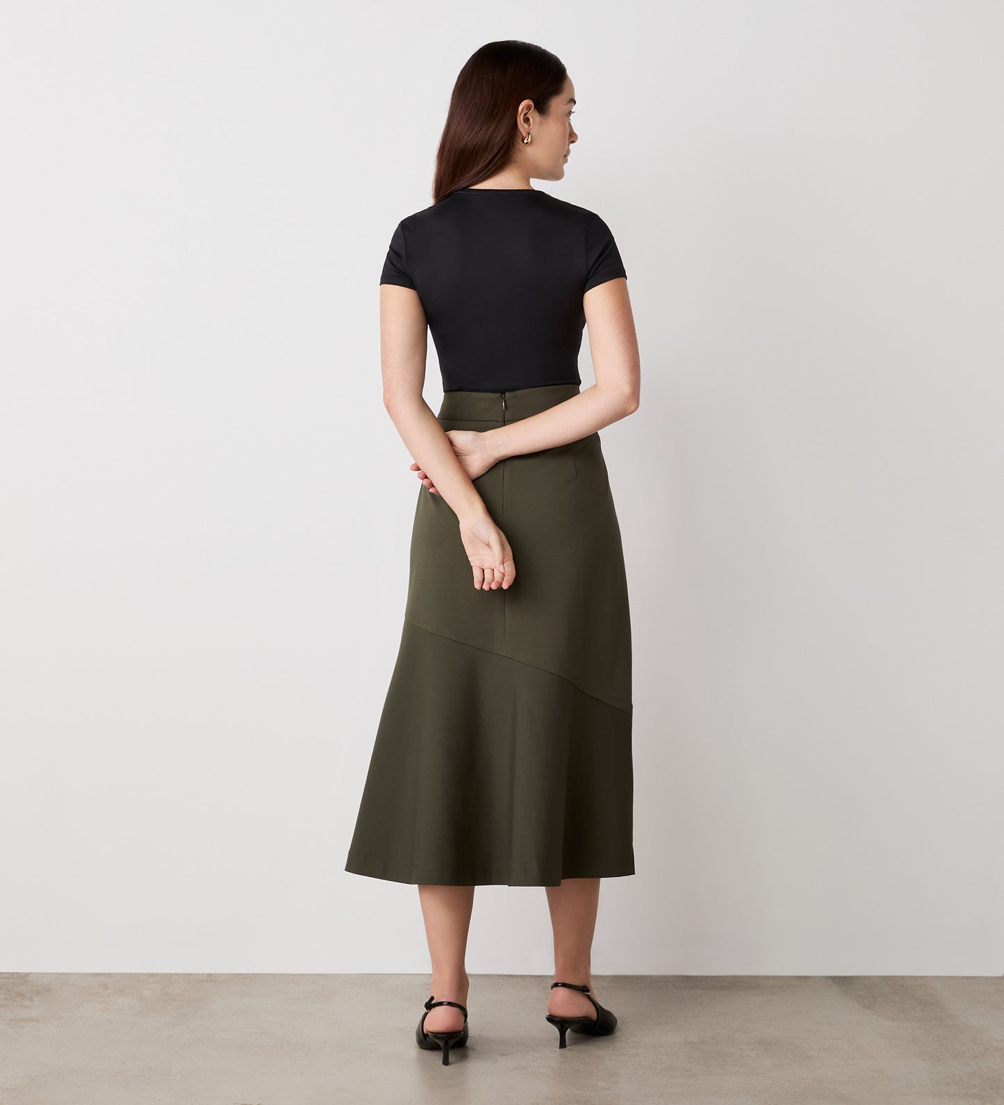 Grace Khaki Ponte Jersey Midi Skirt