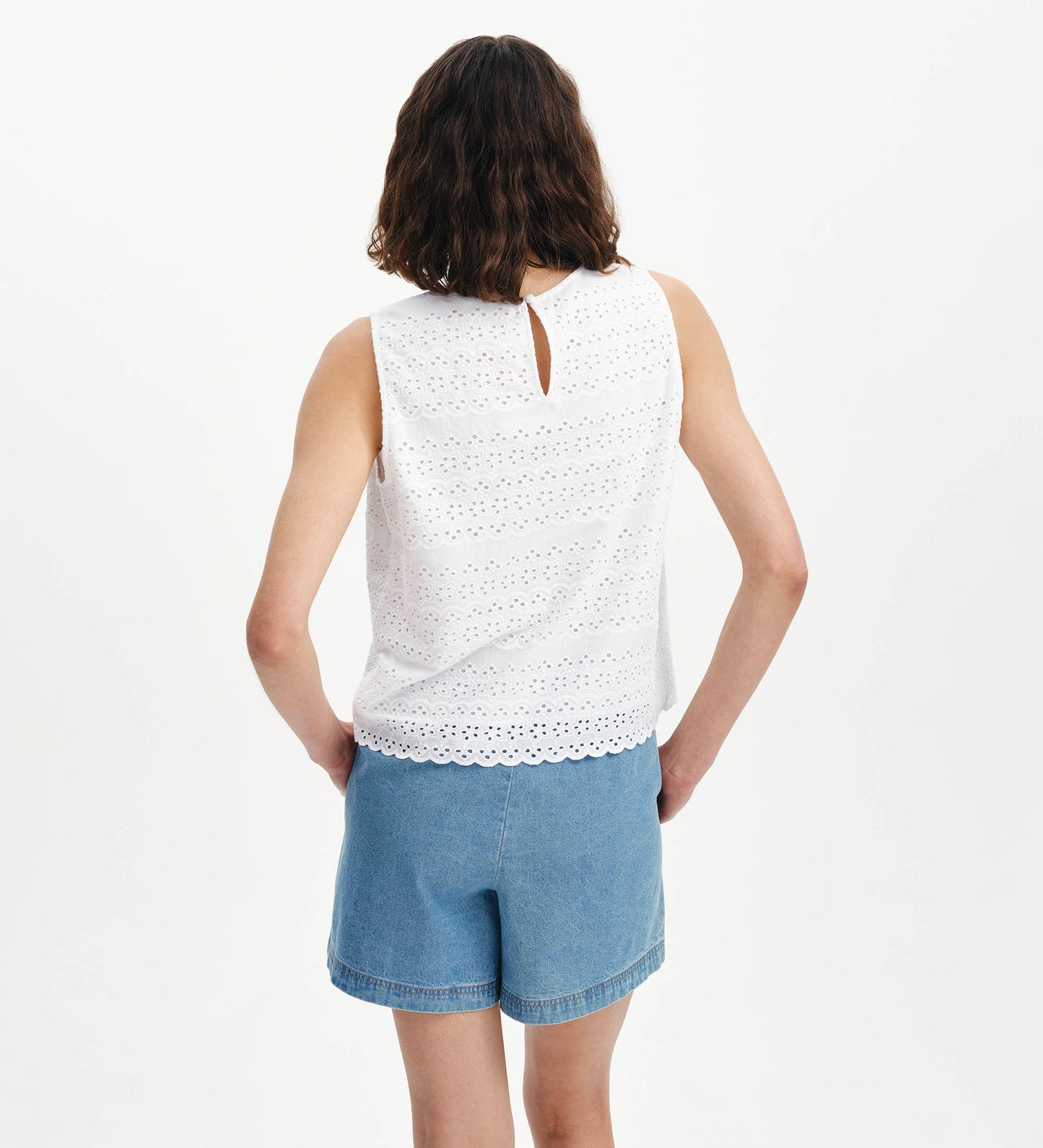 Gloria White Cotton Broderie Shell Top