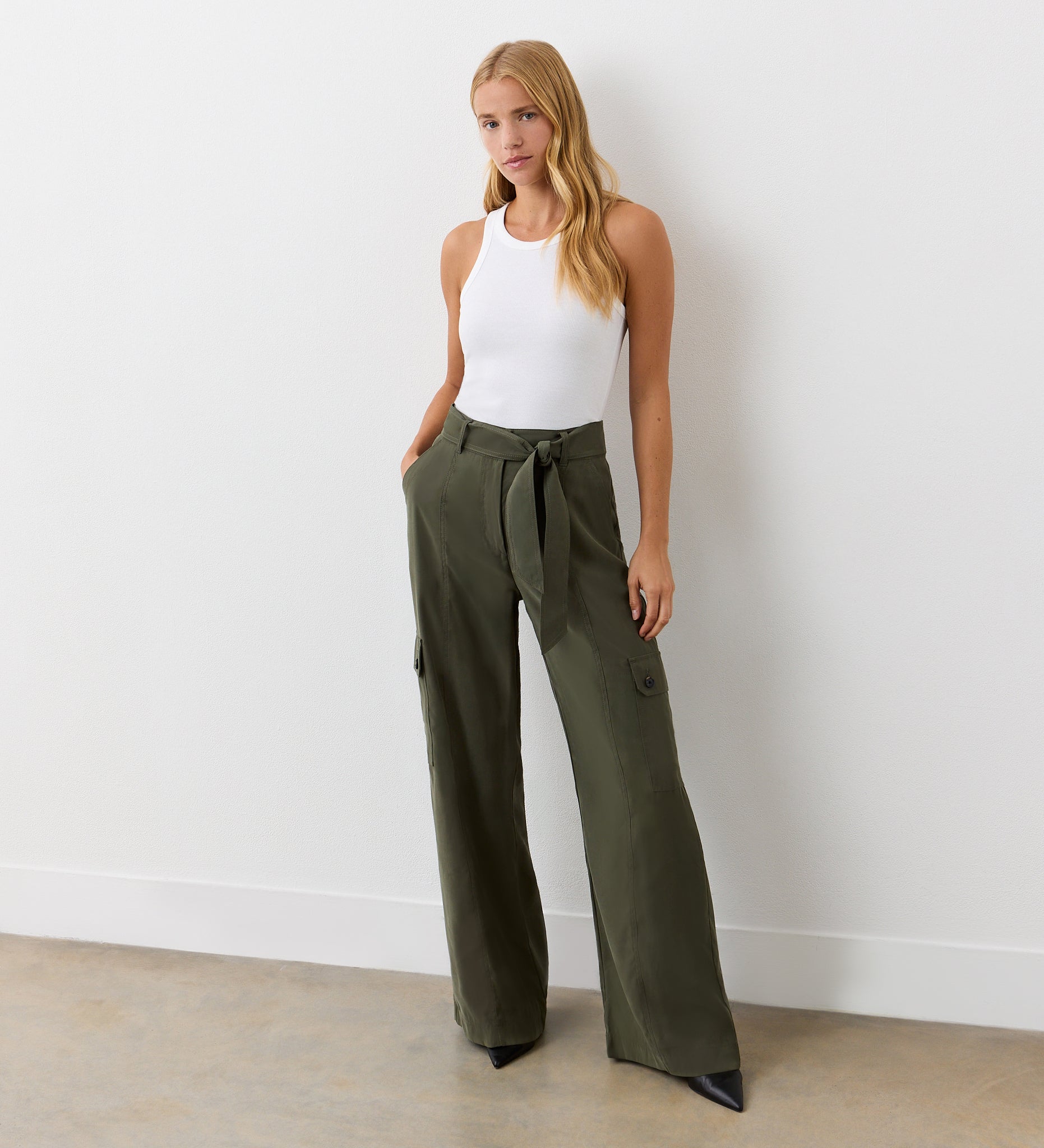 Wide Leg Trouser in Dark Khaki