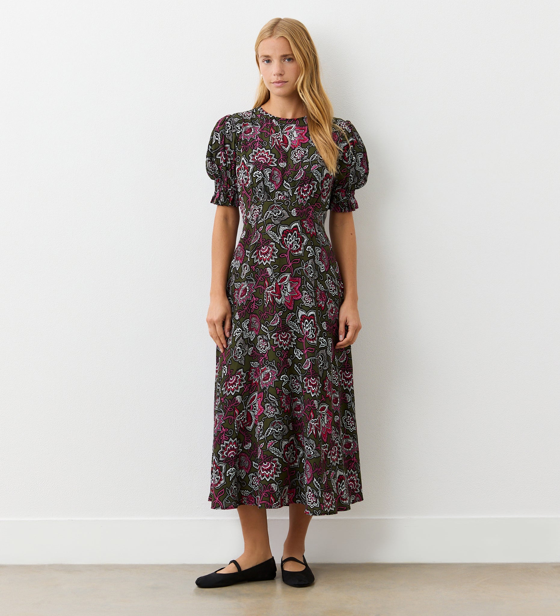 Mela Green Folk Crepe Midi Dress – Finery London - Main Image