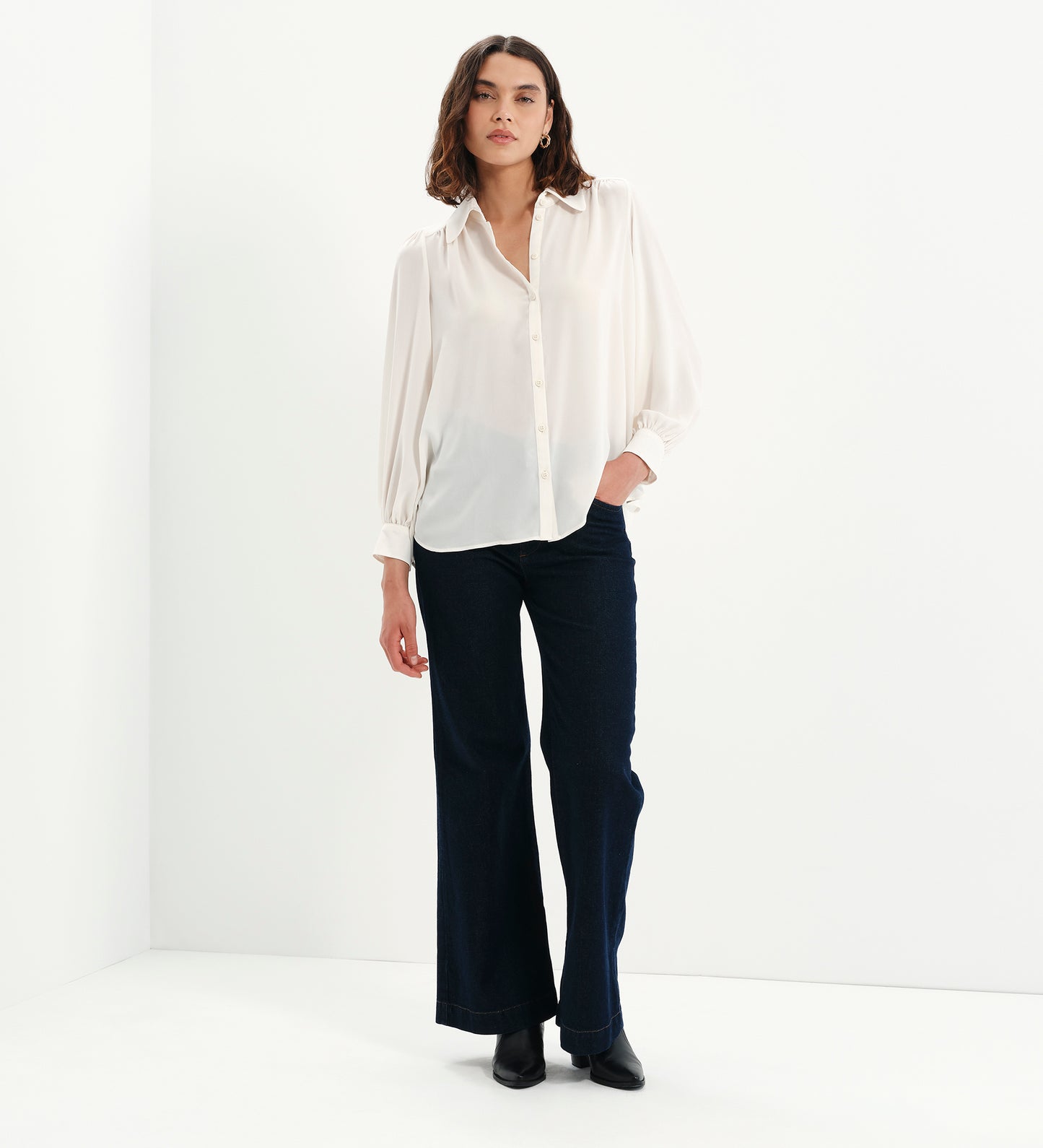 Melina Ivory Button Through Lightweight Yoke Blouse