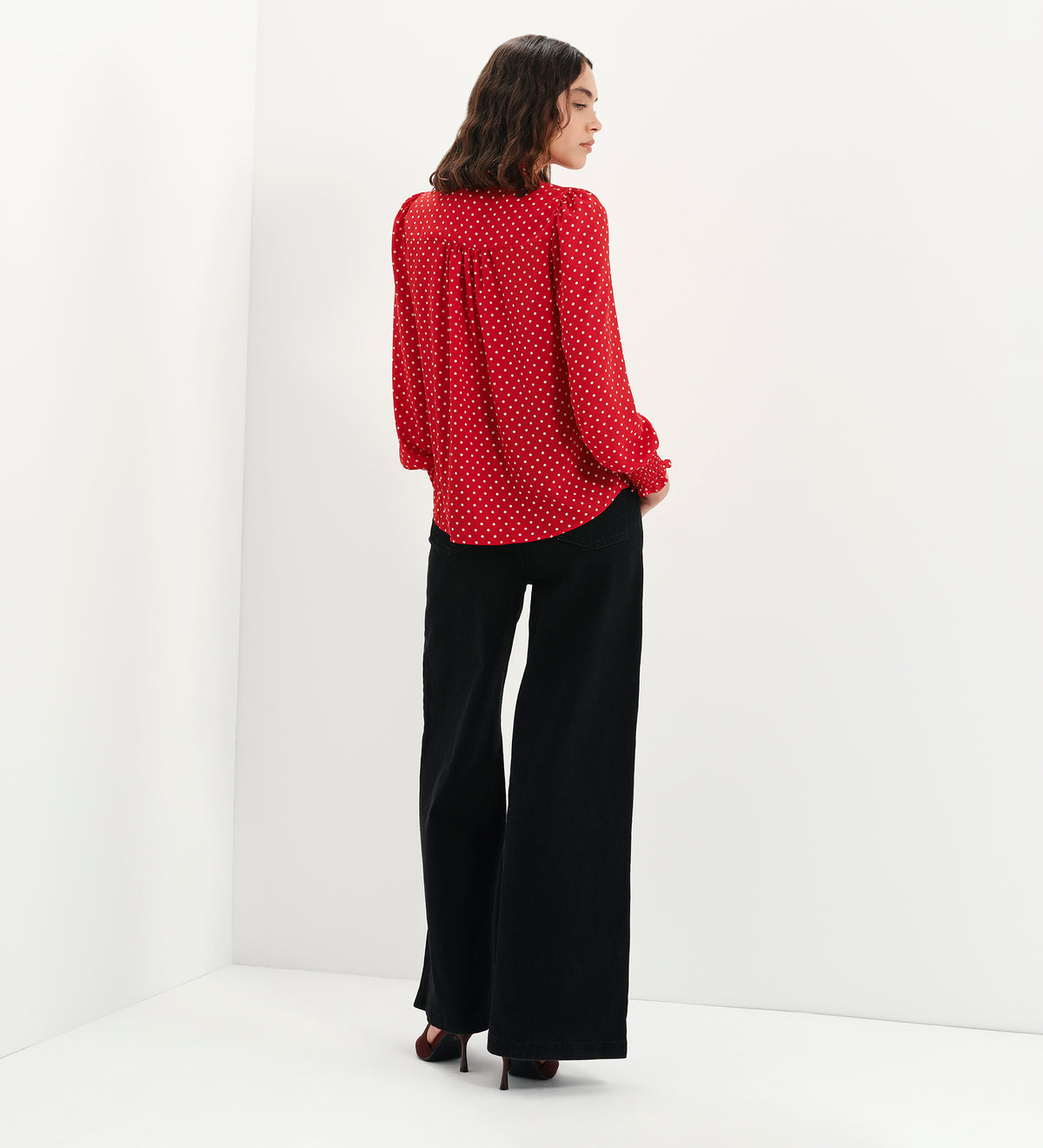 Mavis Red Polka Dot Pussy Bow Blouson Sleeve Blouse