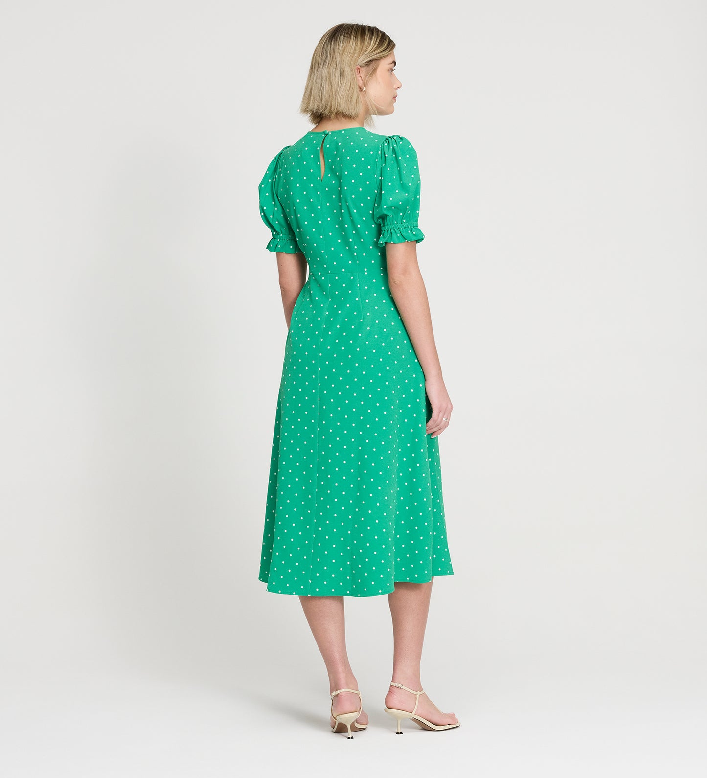 Mela Green Polka Dot Midi Tea Dress