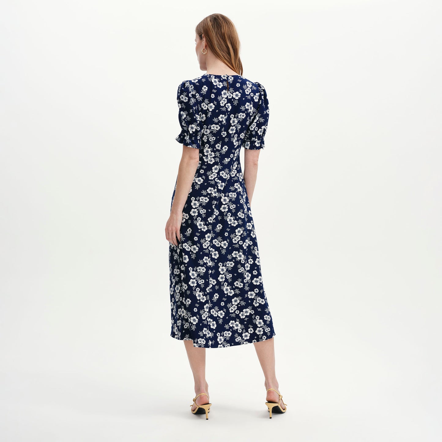 Mela Navy Floral Midi Tea Dress