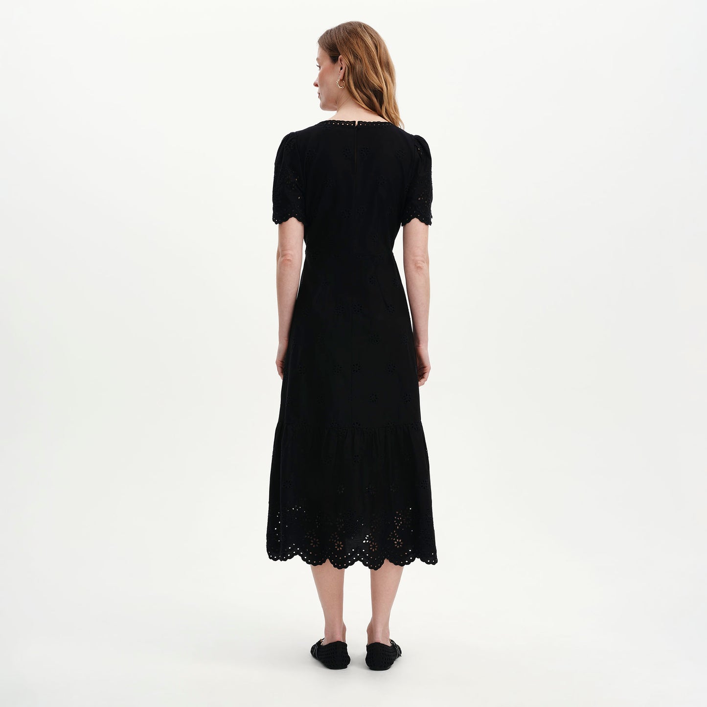 Quinn Black Cotton Broderie Lace Trim V-Neck Midi Dress