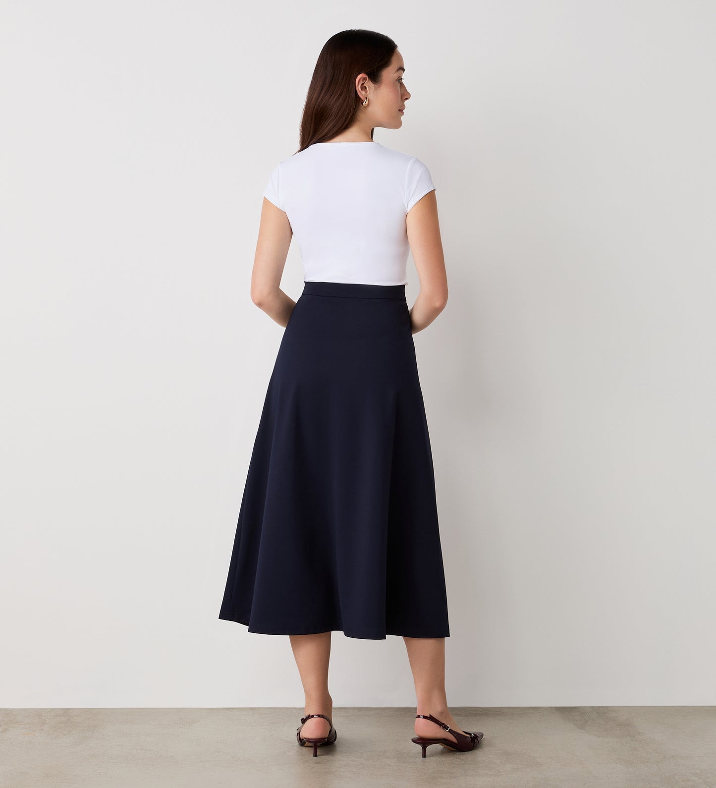 Ruth Navy Ponte Jersey Midi Skirt