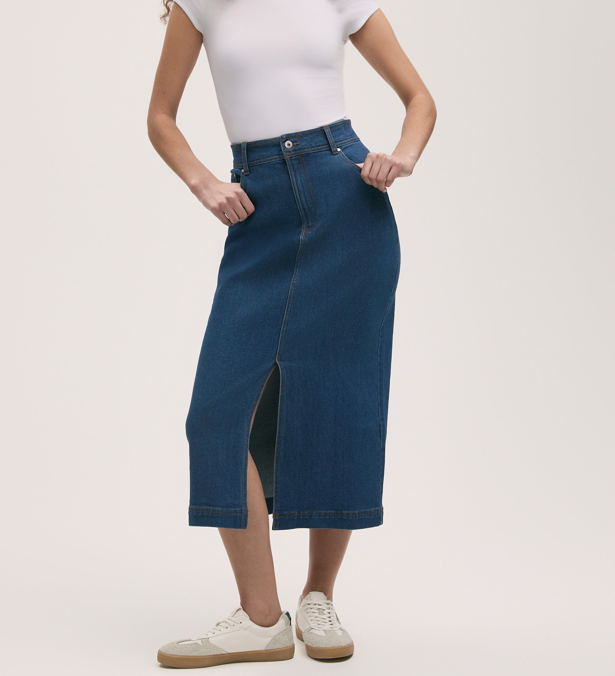 Medium Wash Ruffled Denim Skirt main image 0