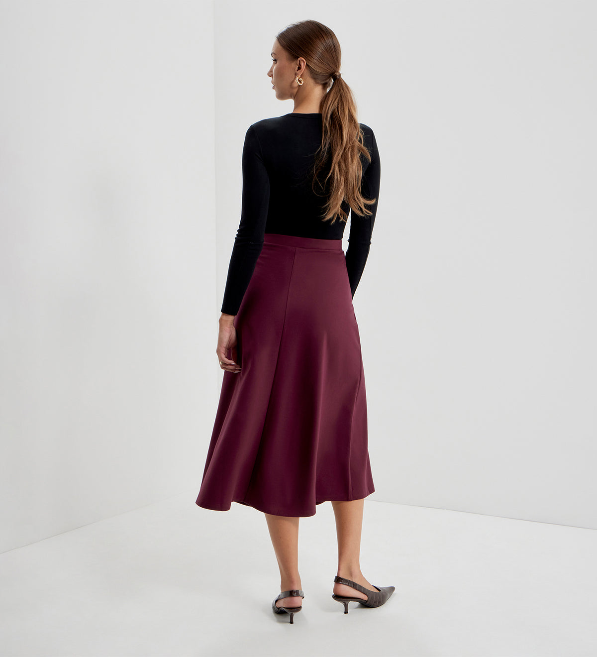 Ruth Burgundy Ponte Jersey A-Line Midi Skirt