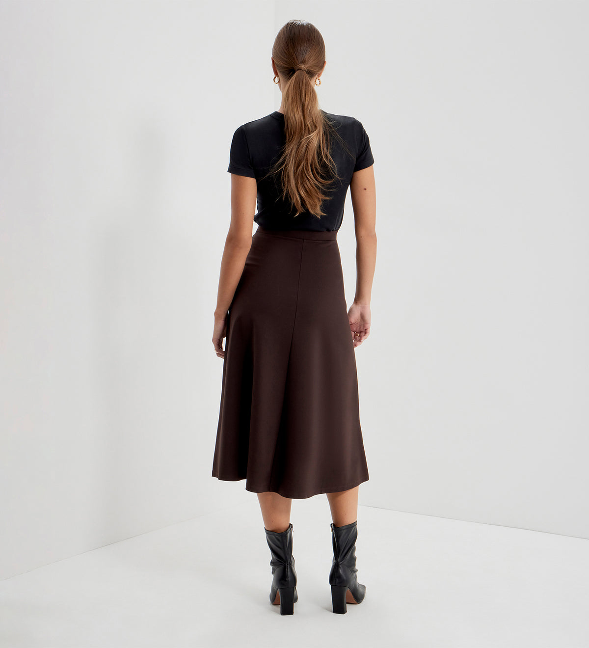 Ruth Chocolate Ponte Jersey A-Line Midi Skirt