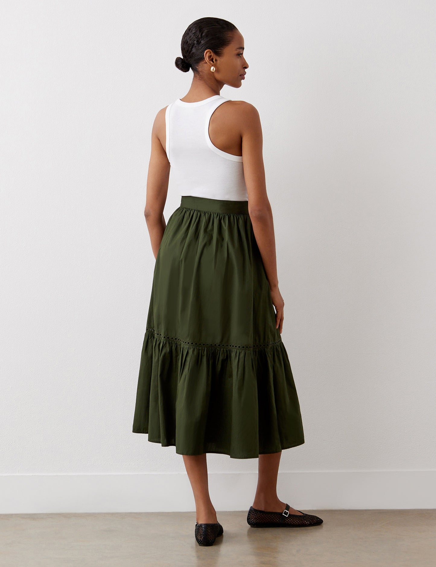 Maura Khaki Cotton Midi Skirt