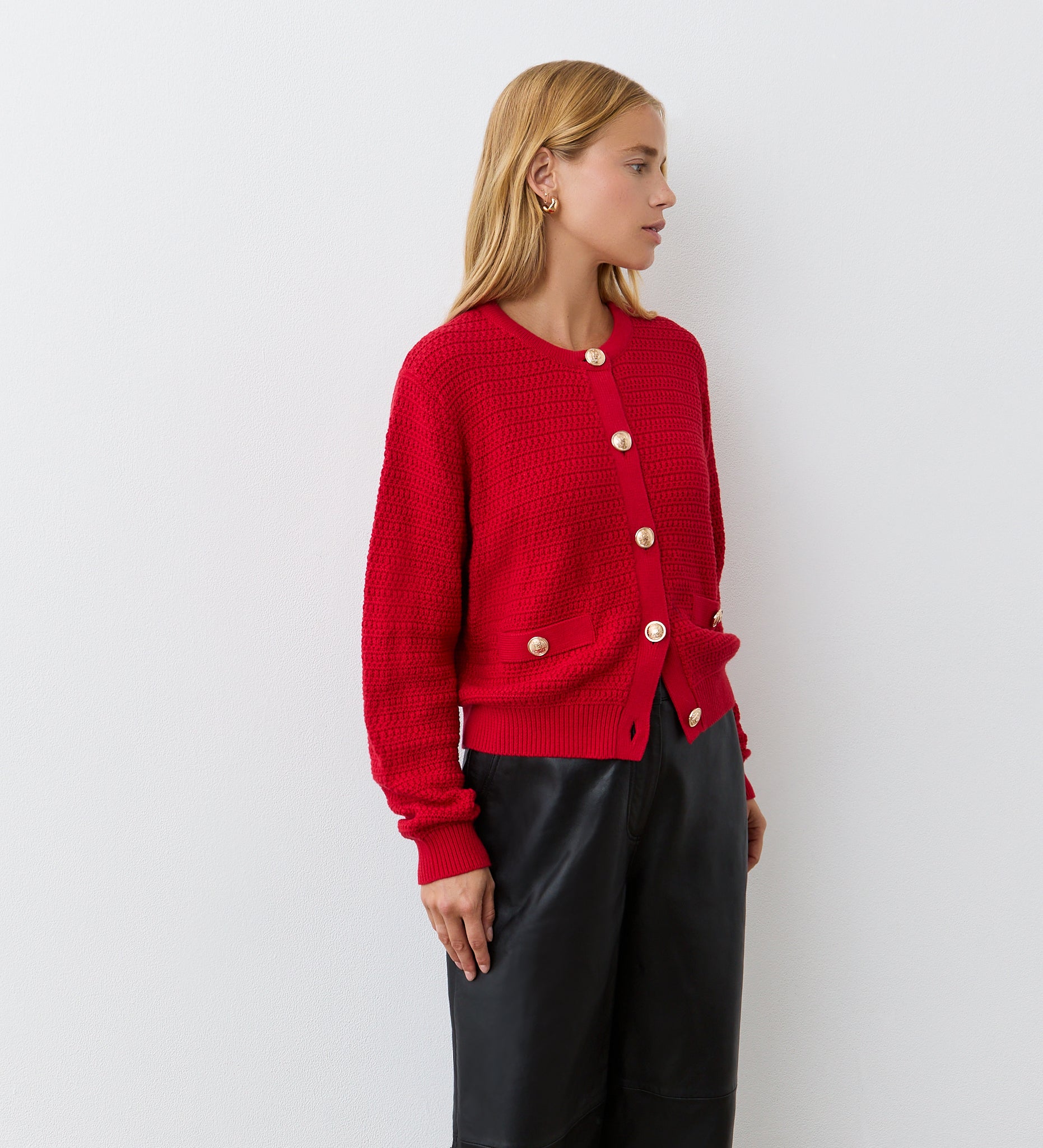 Saskia Red Button Up Cotton Cardigan – Finery London