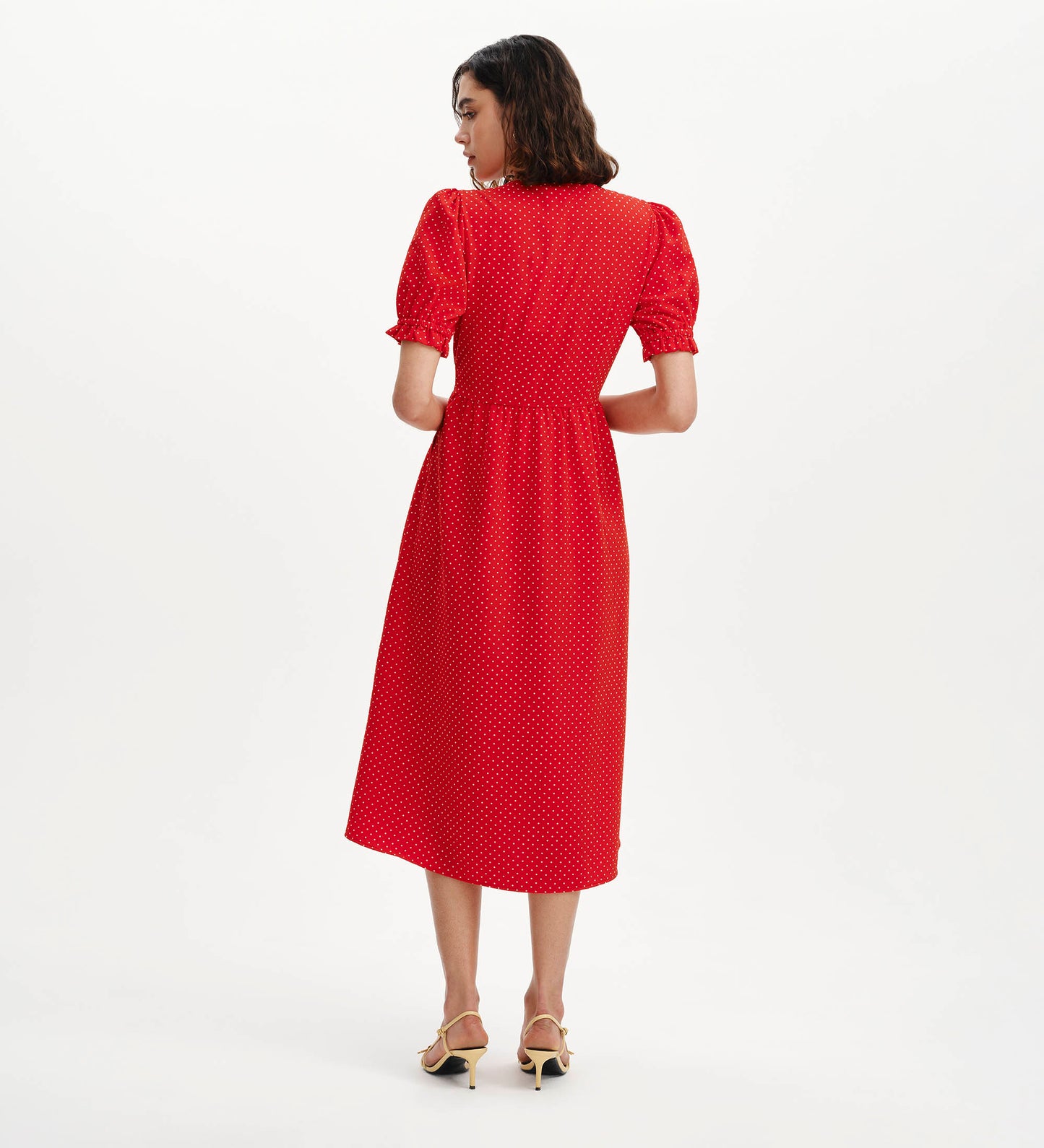Samantha Red Polka Dot Button Through Midi Dress