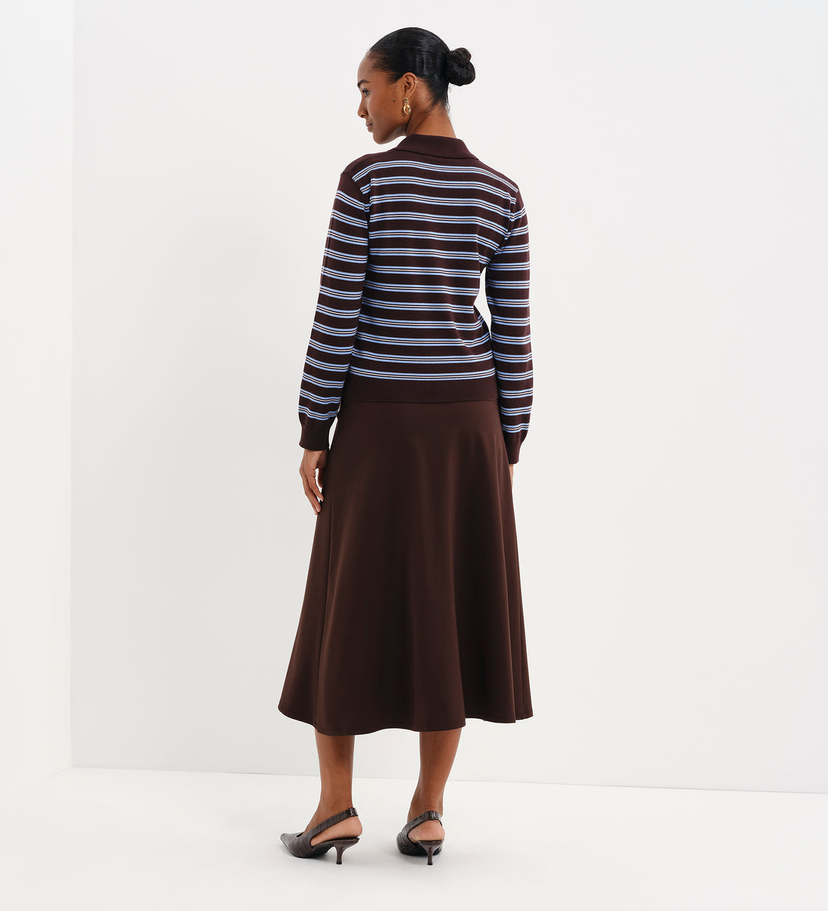 Selene Brown Stripe Organic Cotton Polo Neck Jumper