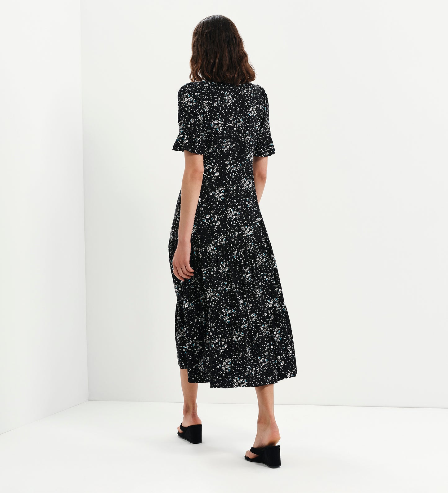 Sinead Black Ditsy Tiered Midi Dress