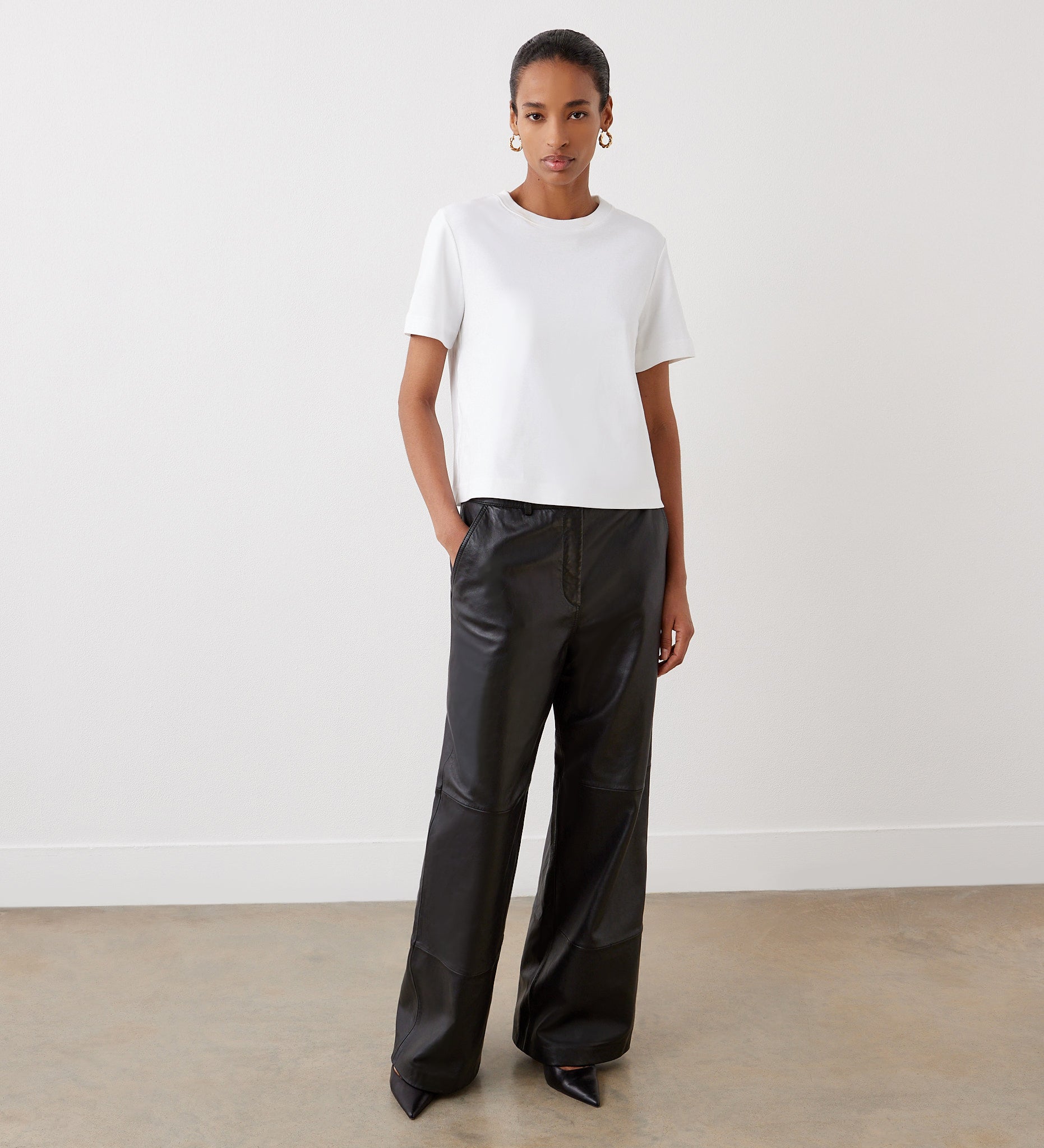 Black Wide Leg Leather Trousers | High Waisted | Finery London