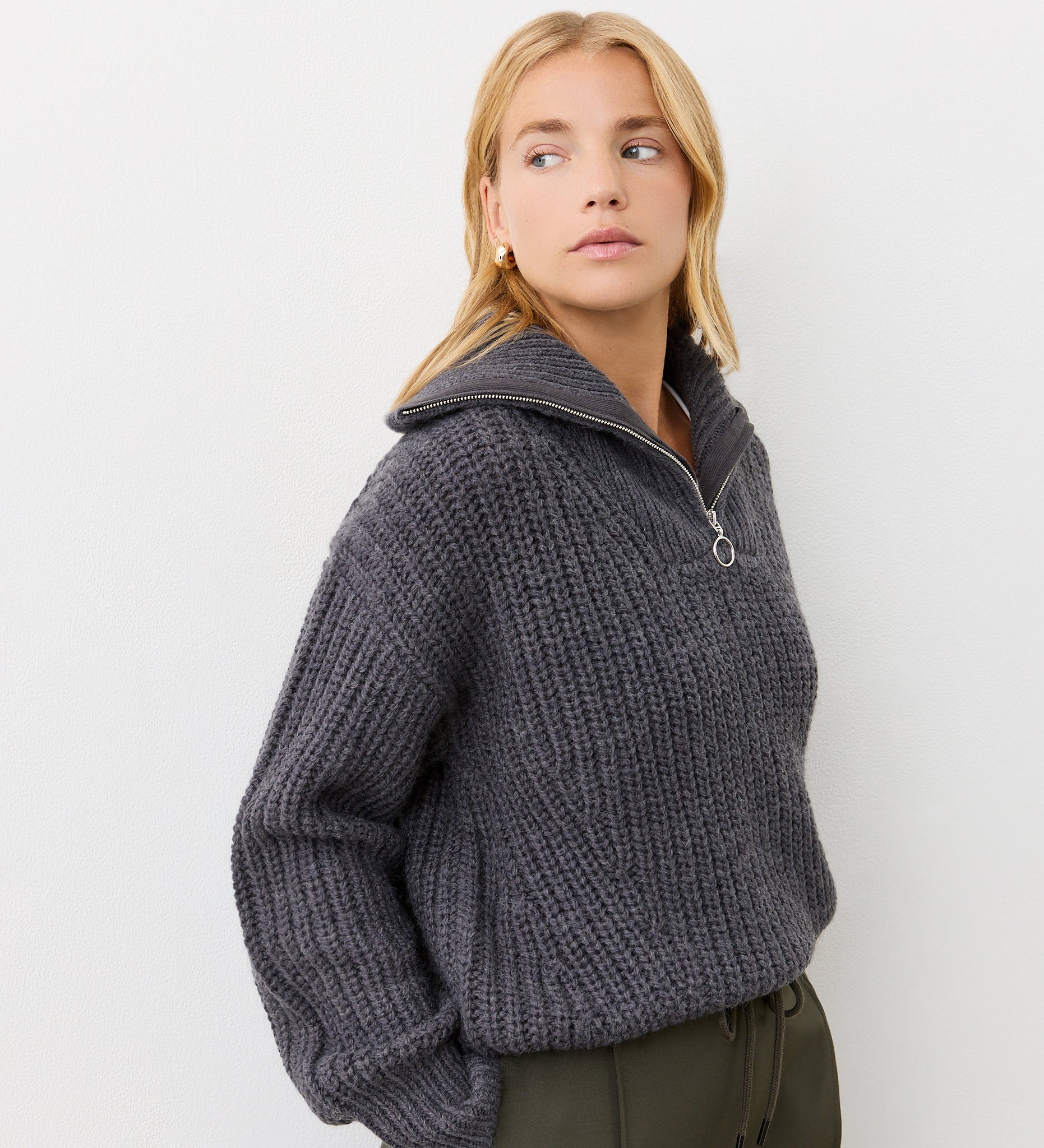 Wilma Charcoal Half Zip Funnel Neck Jumper – Finery London