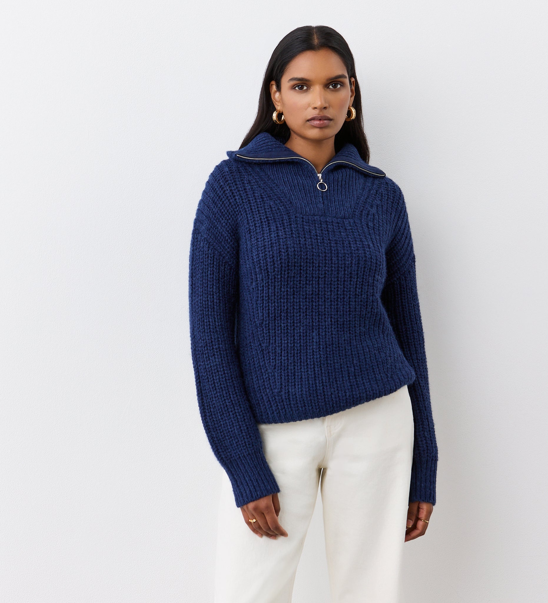 Wilma Navy Half Zip Funnel Neck Jumper – Finery London