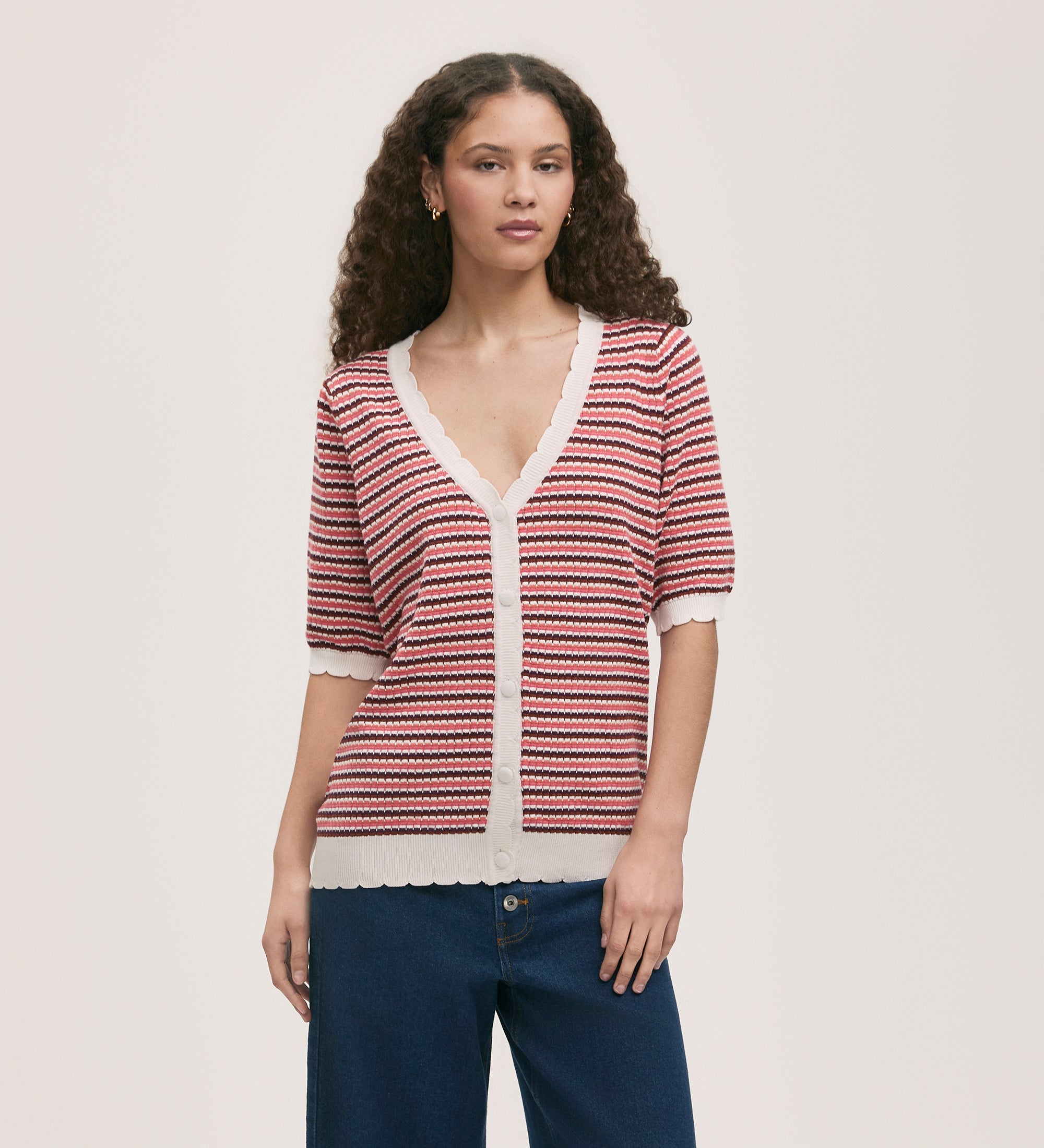 Pippa Short Sleeve Cardi - Pink Stripe main image 1