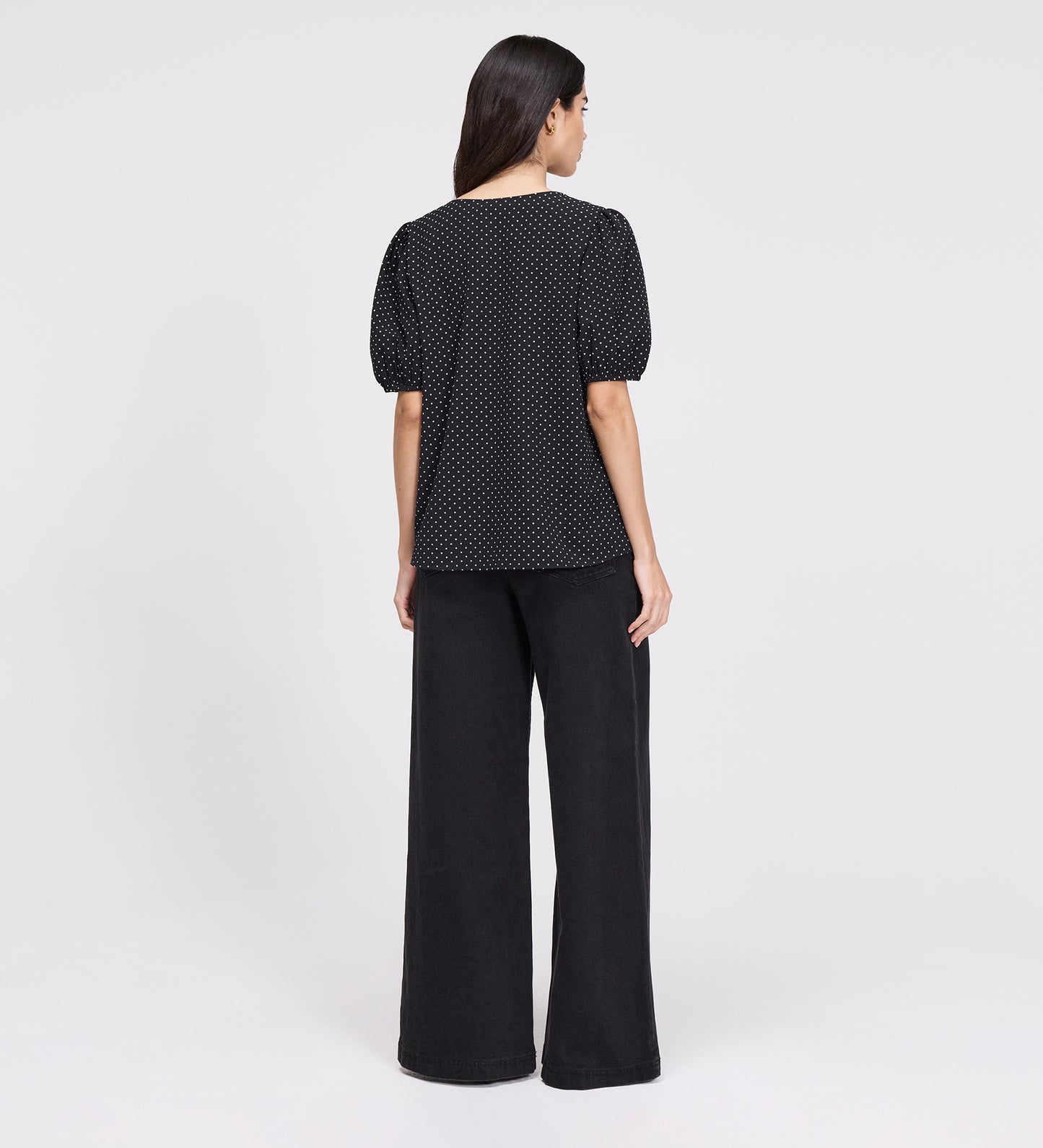 Fleur Black Polka Dot Puff Sleeve Button-Through Top