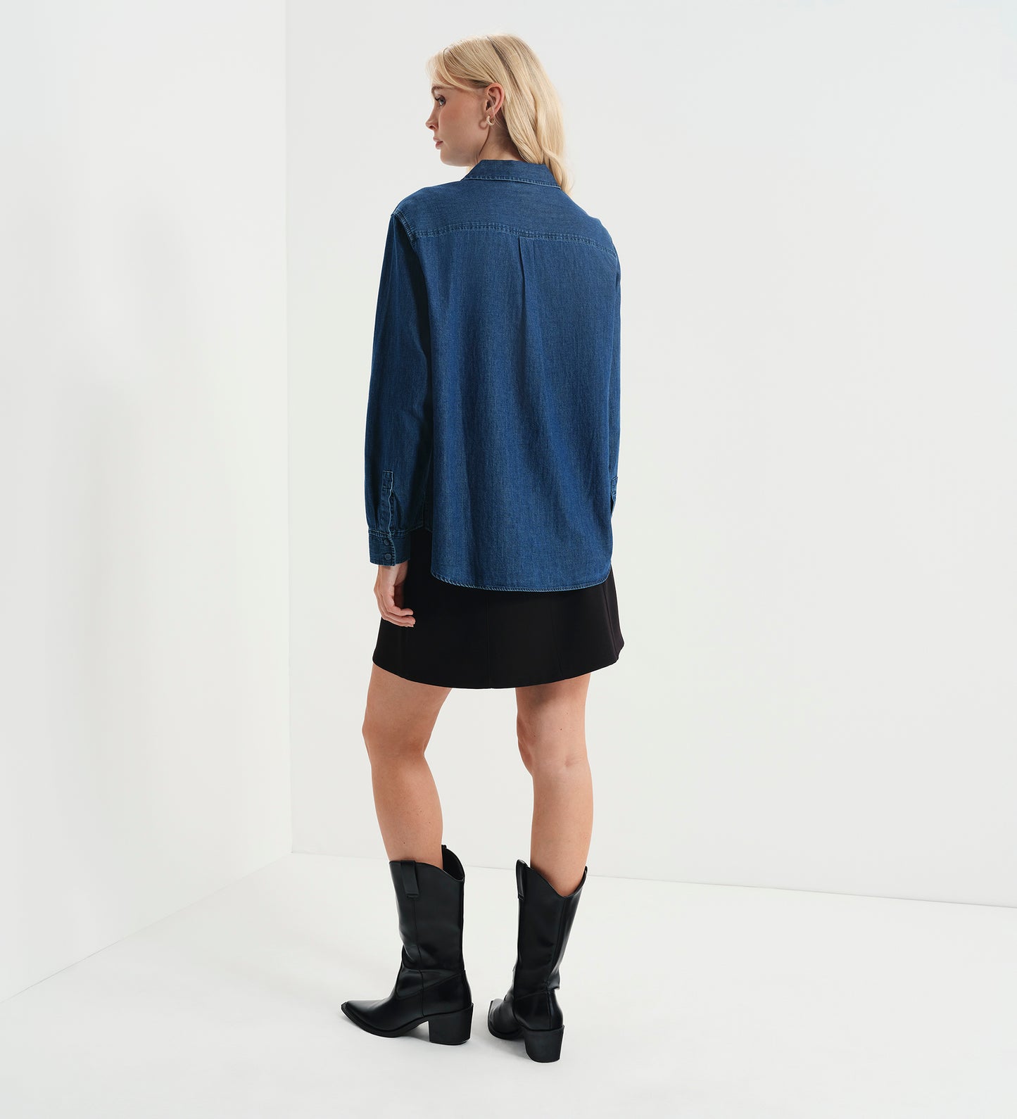 Francesca Mid Wash Relaxed Fit Dropped Shoulder Denim Shirt