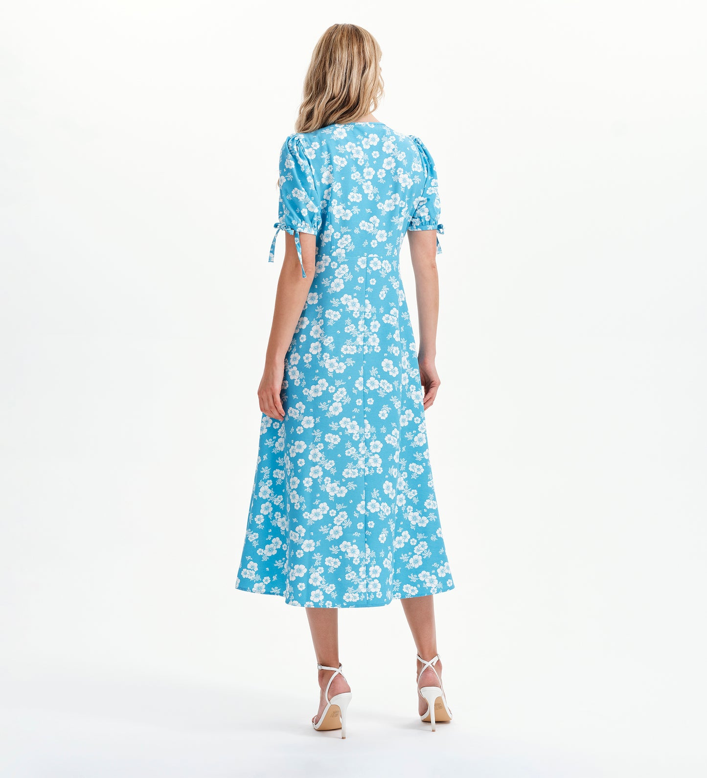 Gabriella Blue Floral Bow Detail Empire Waist Midi Dress